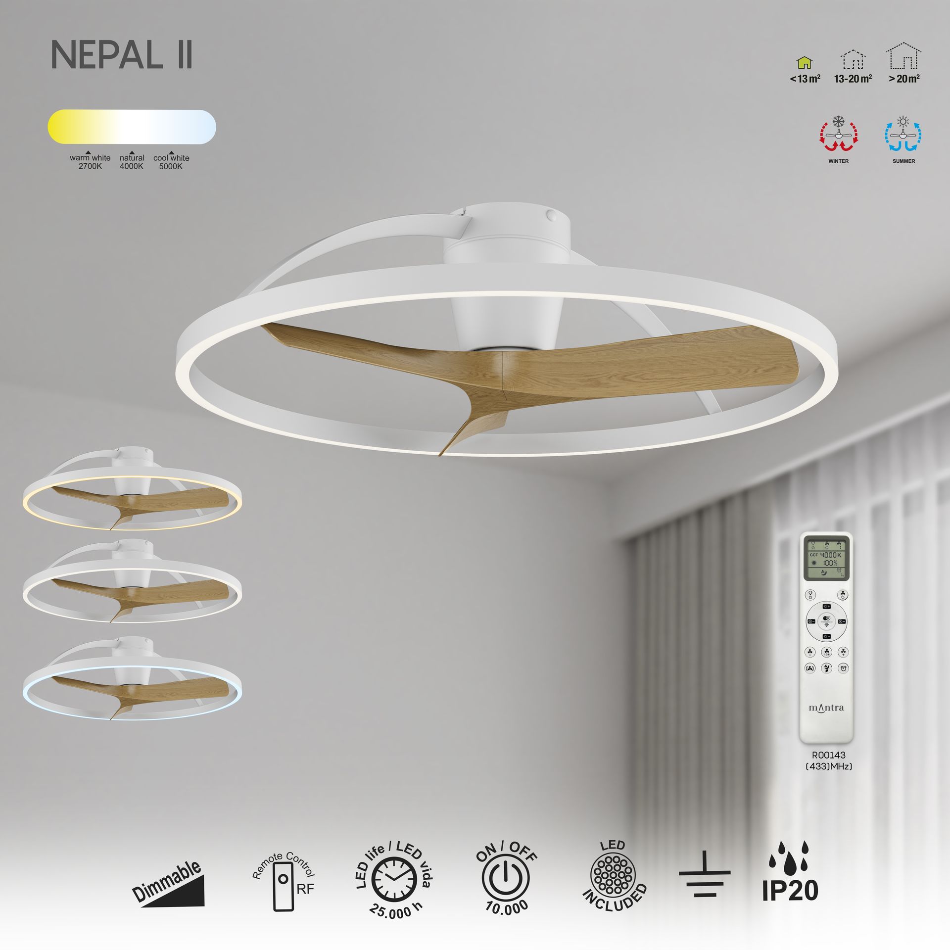 NEPAL II * FAN / LED CEILING - WHITE / WOOD