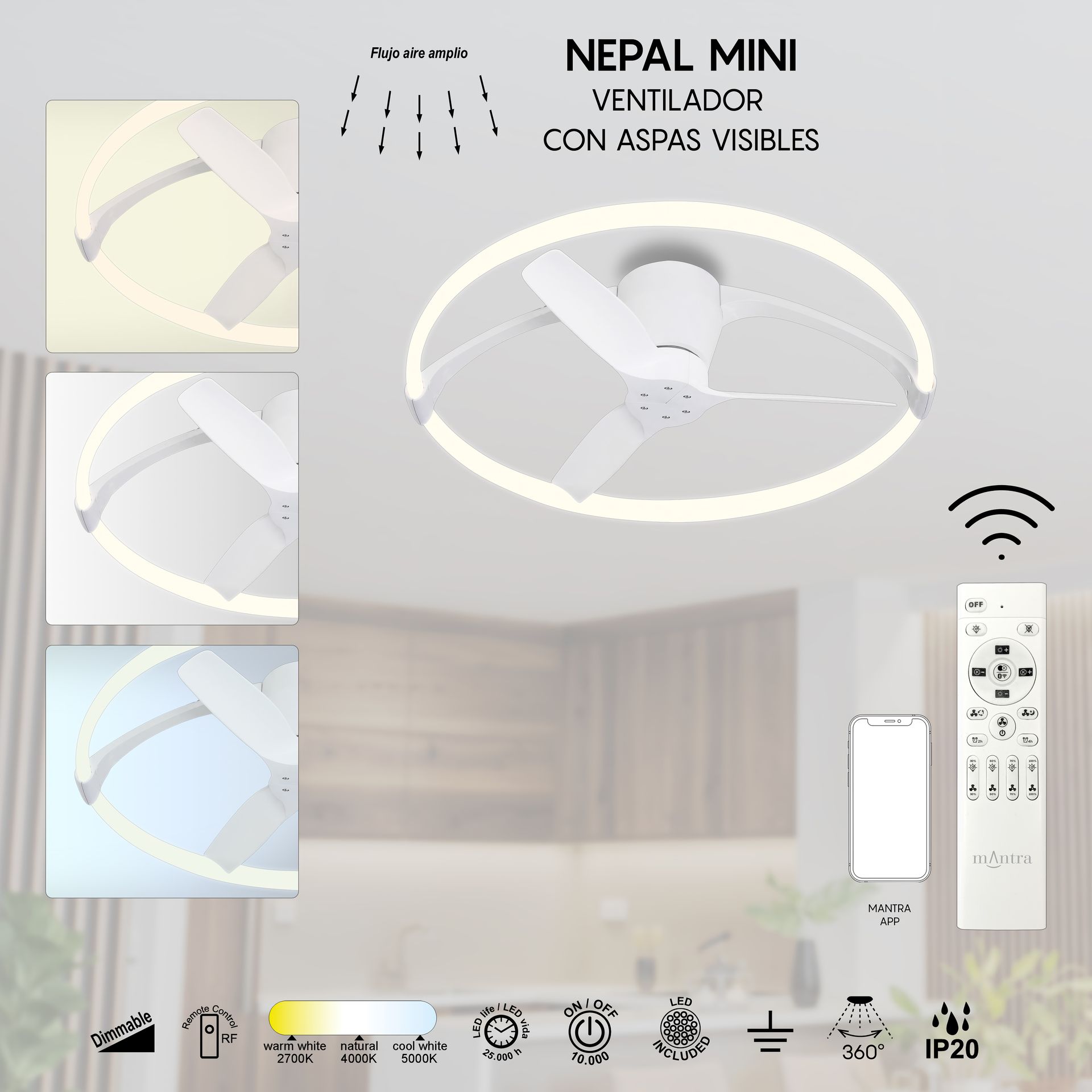NEPAL MINI * LED FAN CEILING WHITE WITH REMOTE CONTROL