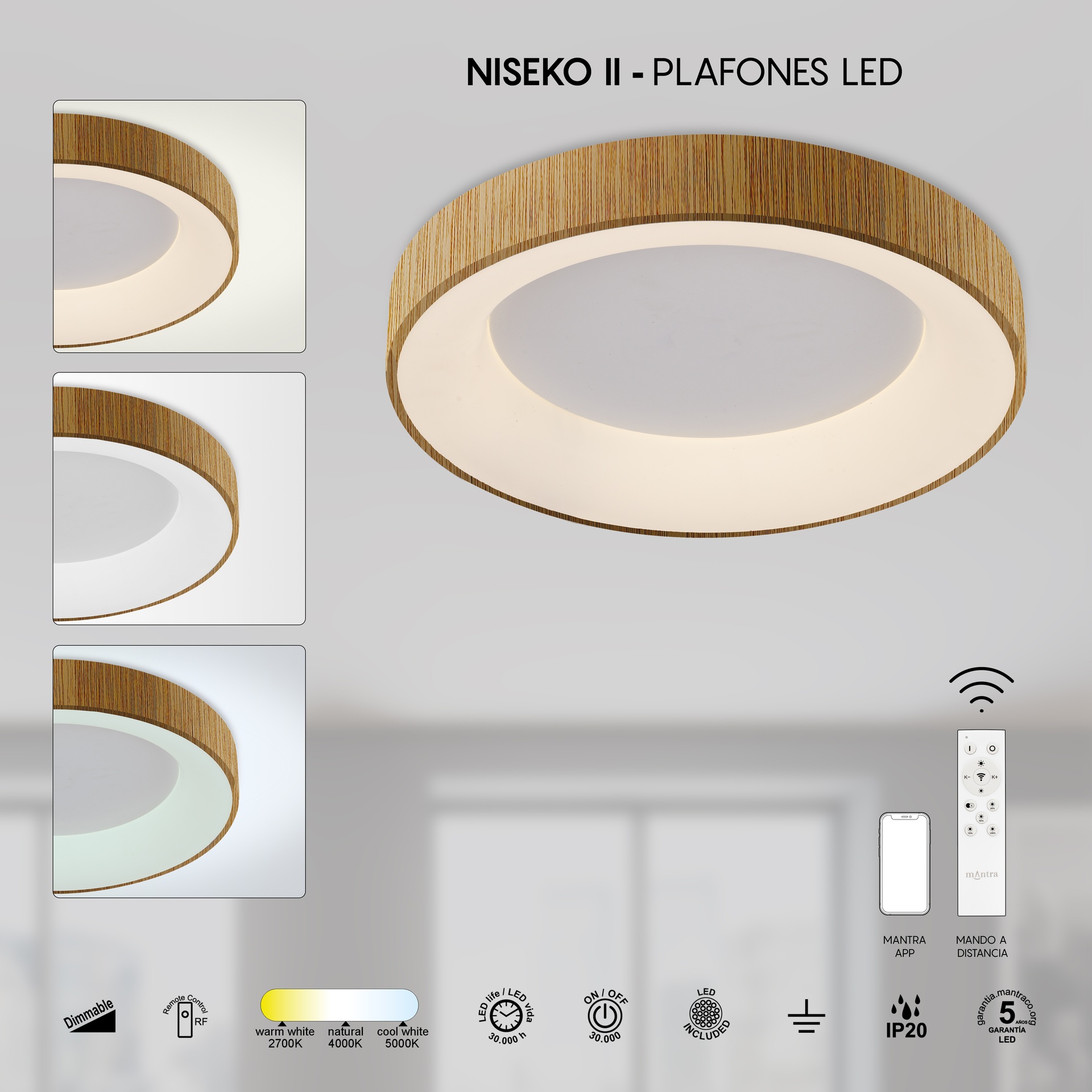 NISEKO II * LED CEILING 45W D.50CM  WOOD