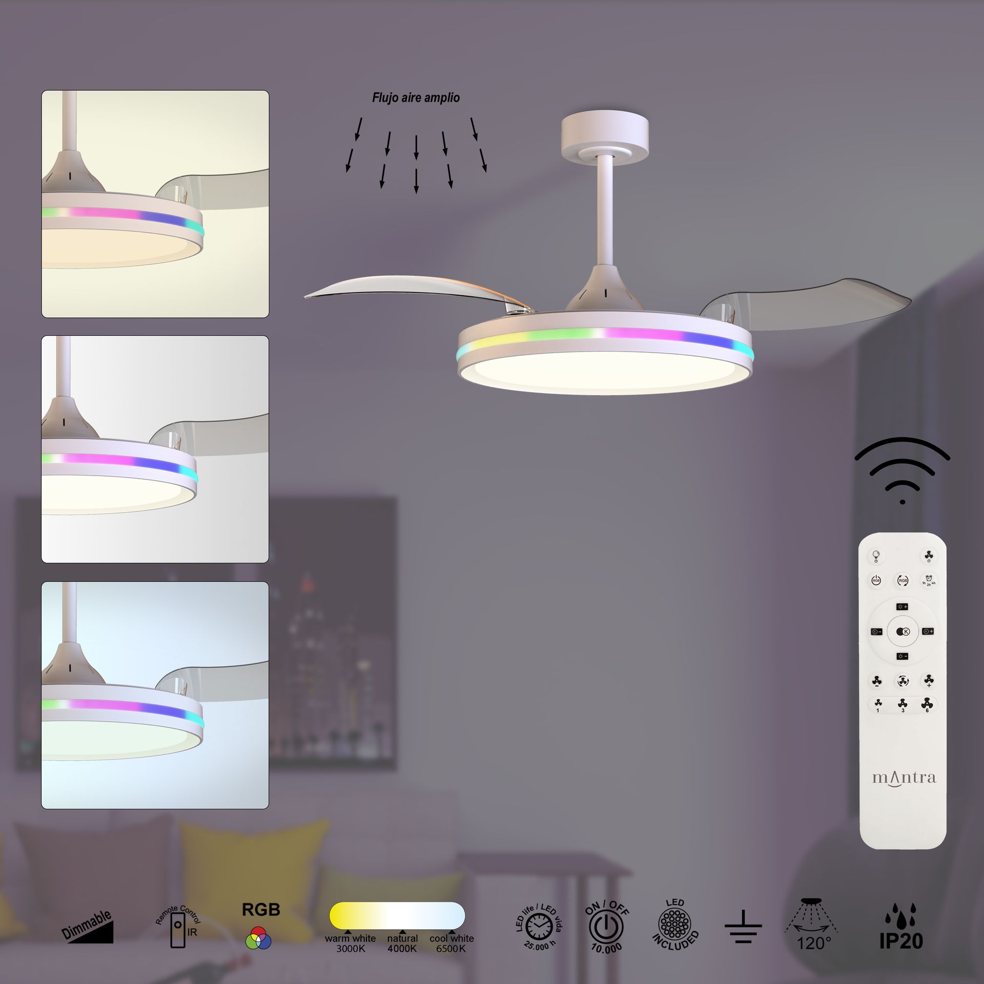 RAFAGA * FAN LED WHITE 50W-3000K-6500K