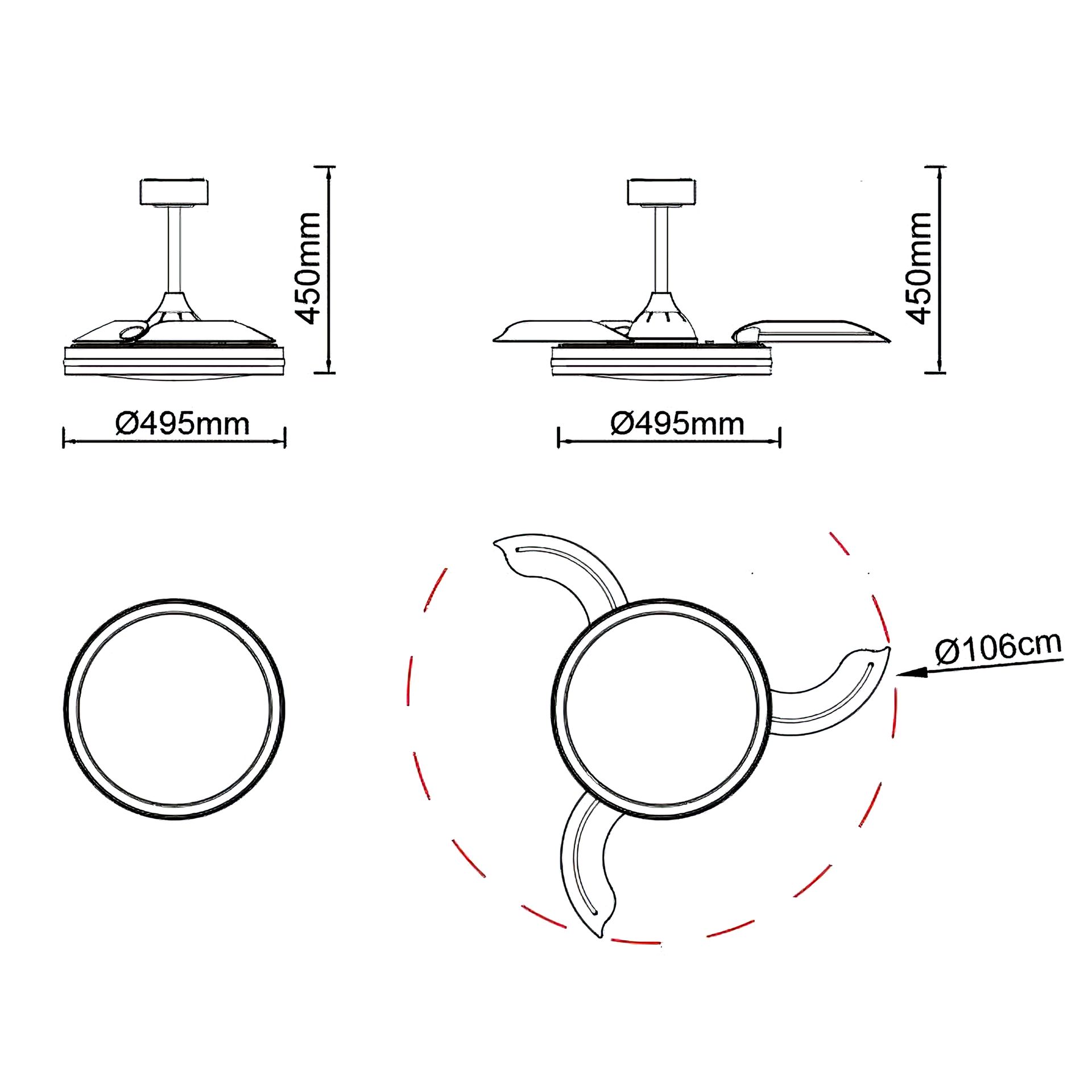 RAFAGA * Ventilateur LED noir 50W-3000K-6500K 