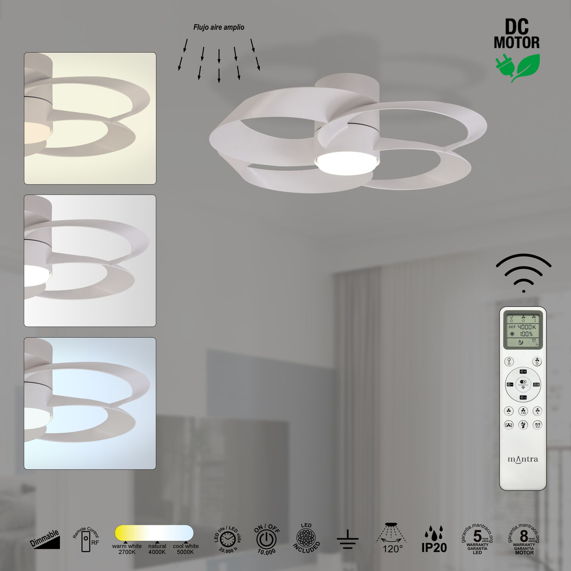 Rose · Ventilador de aspas con luz · Blanco