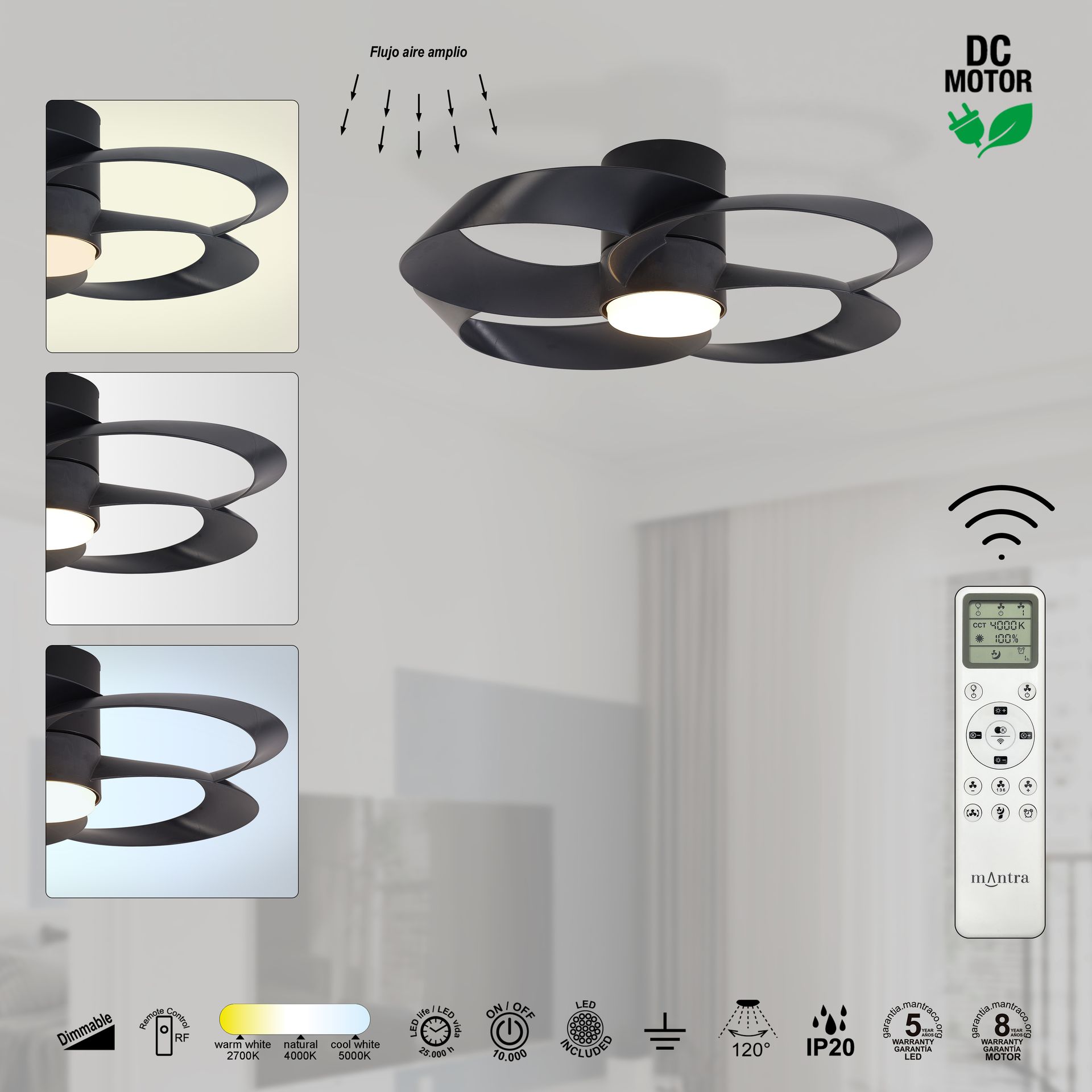 Rose · Ventilador de aspas con luz · Black