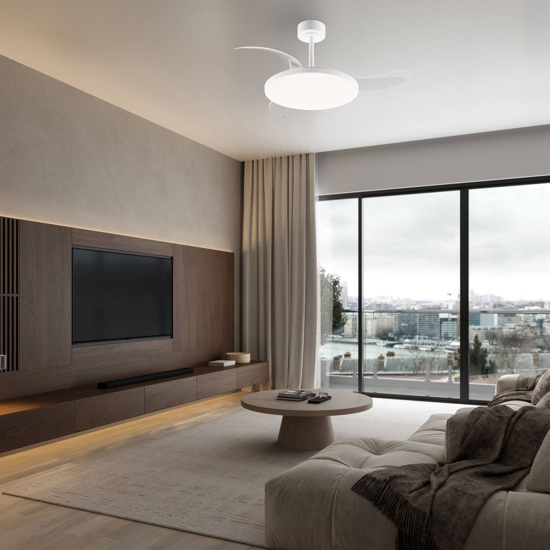 Slim Fan · Ceiling fan with retractable blades and light · Black