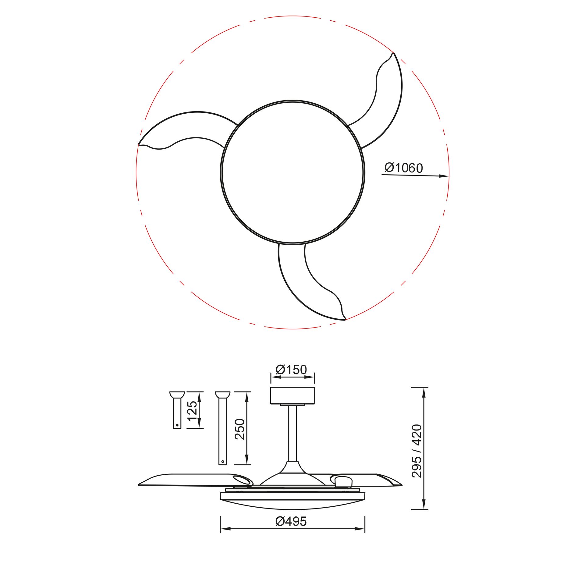 Slim Fan · Ceiling fan with retractable blades and light · Black