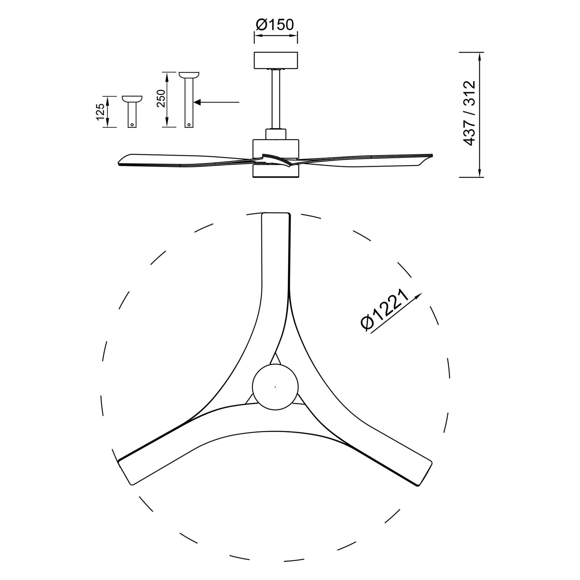 Thai · Ventilateur de plafond avec éclairage · Noir / Bois
