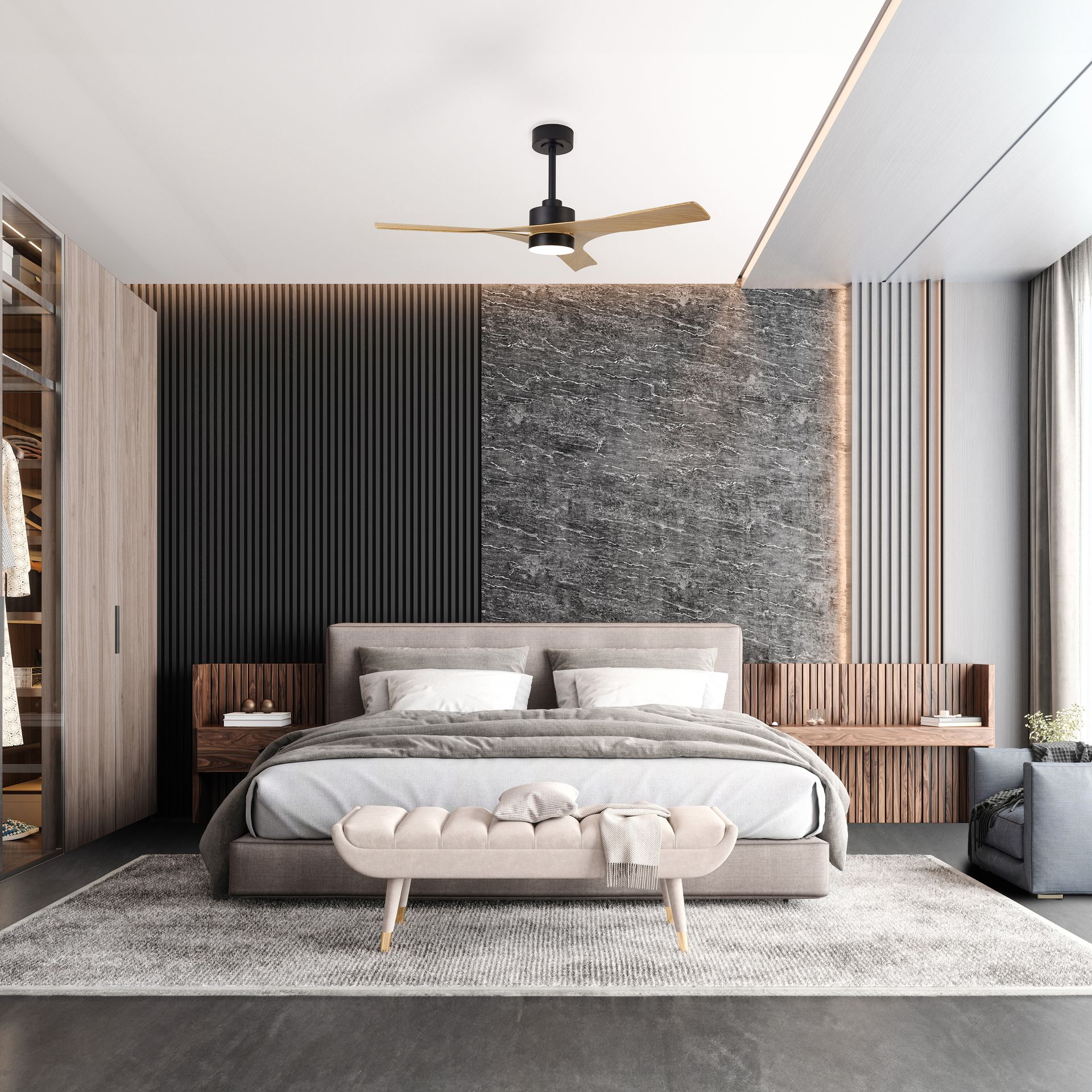 Thai · Ventilateur de plafond avec éclairage · Noir / Bois