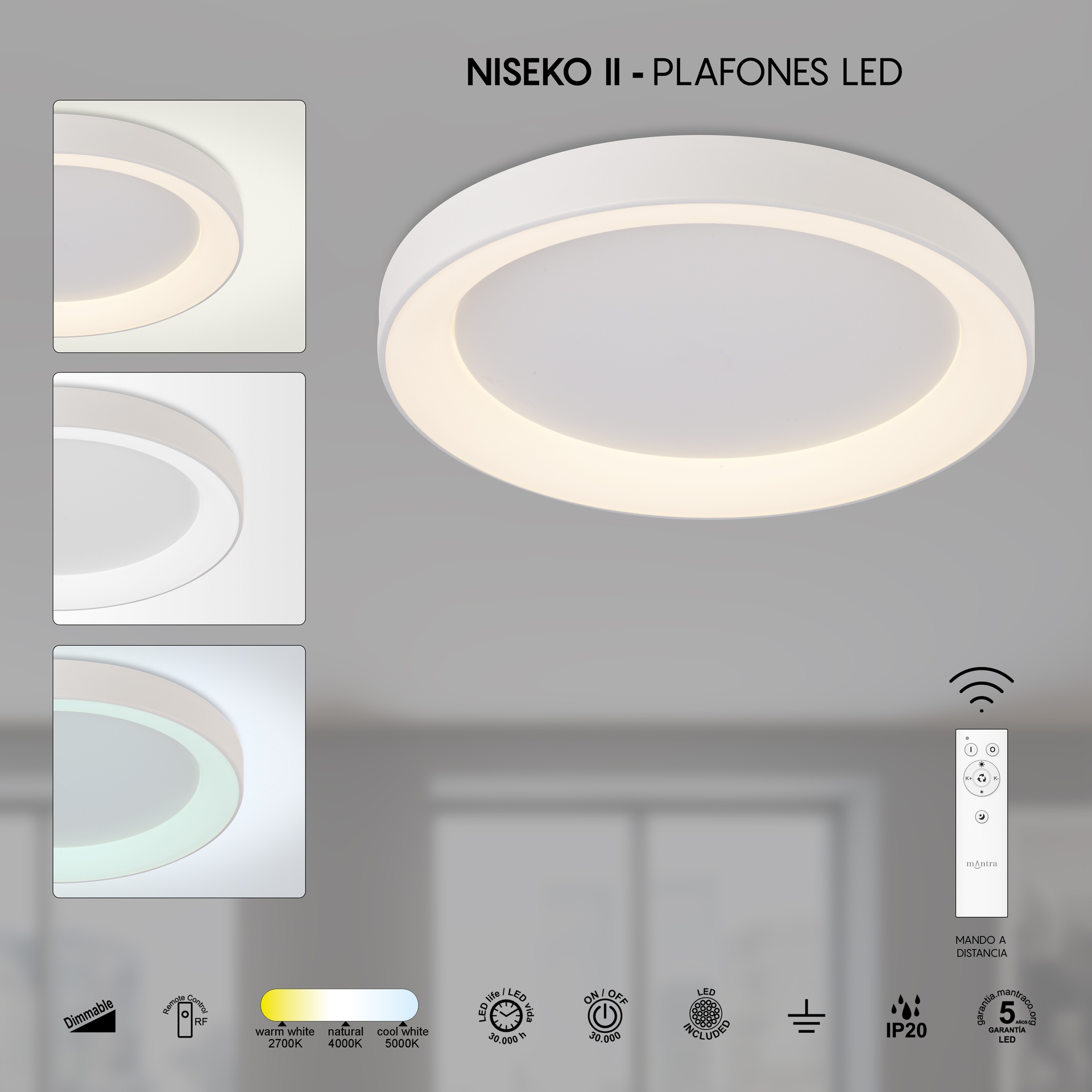 NISEKO II * ROUND CEILING 78 CM - WITH REMOTE CONTROL CCT - WHITE