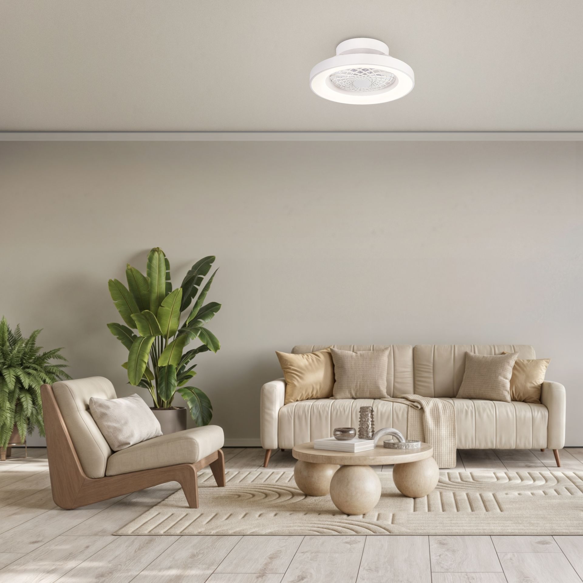 Tíbet Mini · Plafonnier-ventilateur à pales intégrées · Blanc