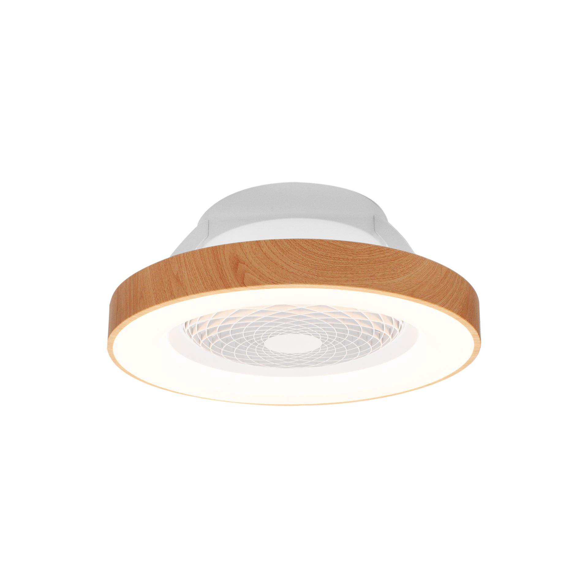 Tíbet Mini · Plafón-ventilador de aspas ocultas con luz · Madera / Blanco