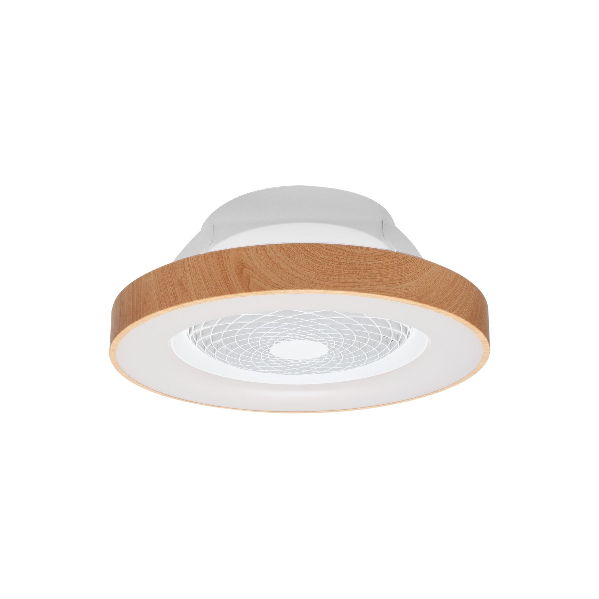 Tíbet Mini · Plafón-ventilador de aspas ocultas con luz · Madera / Blanco