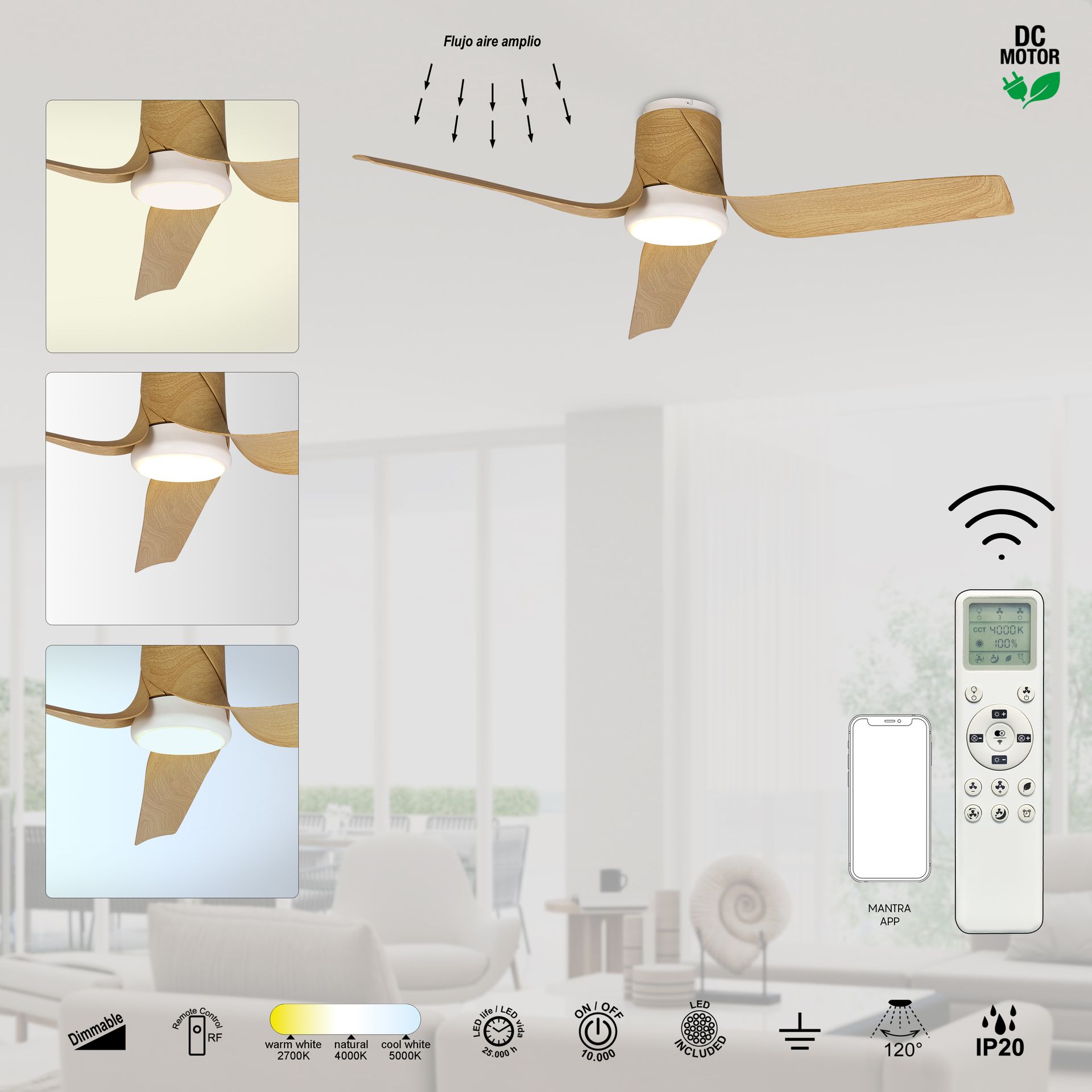 USHUAIA * CEILING / FAN - WHITE+WOOD