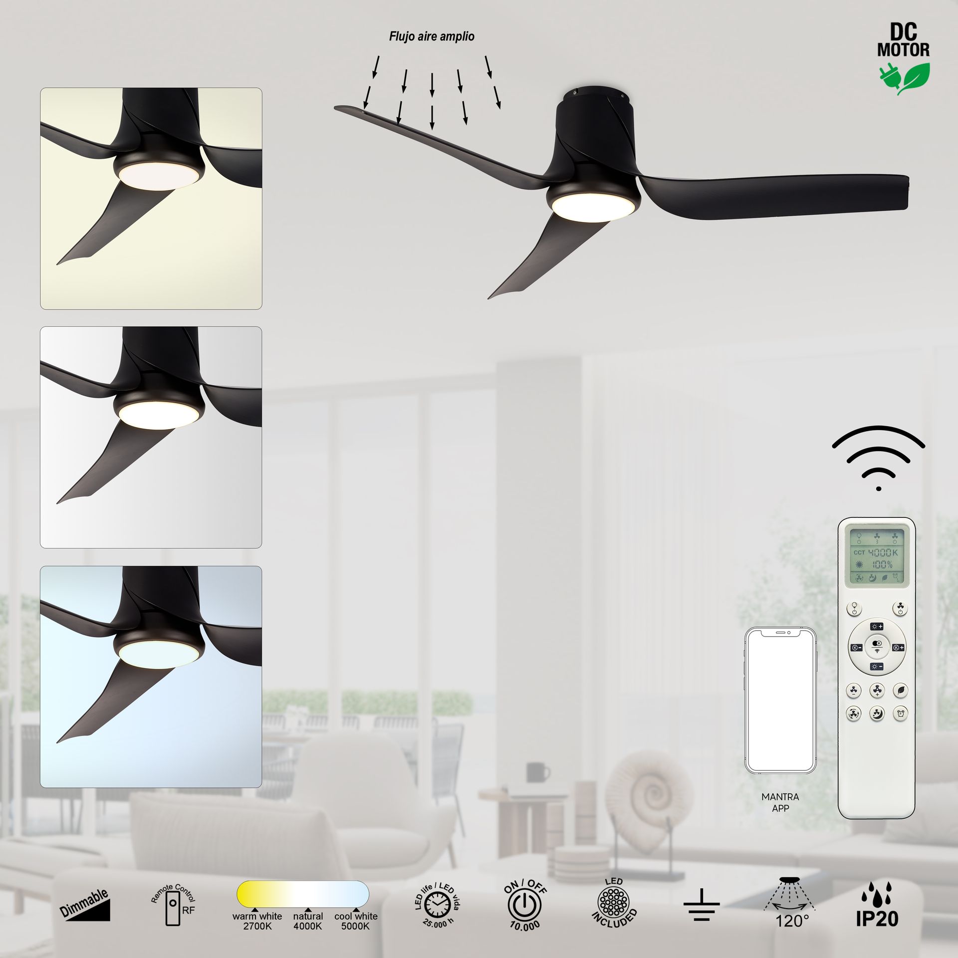 Ushuaia · Ventilador de aspas con luz · Black