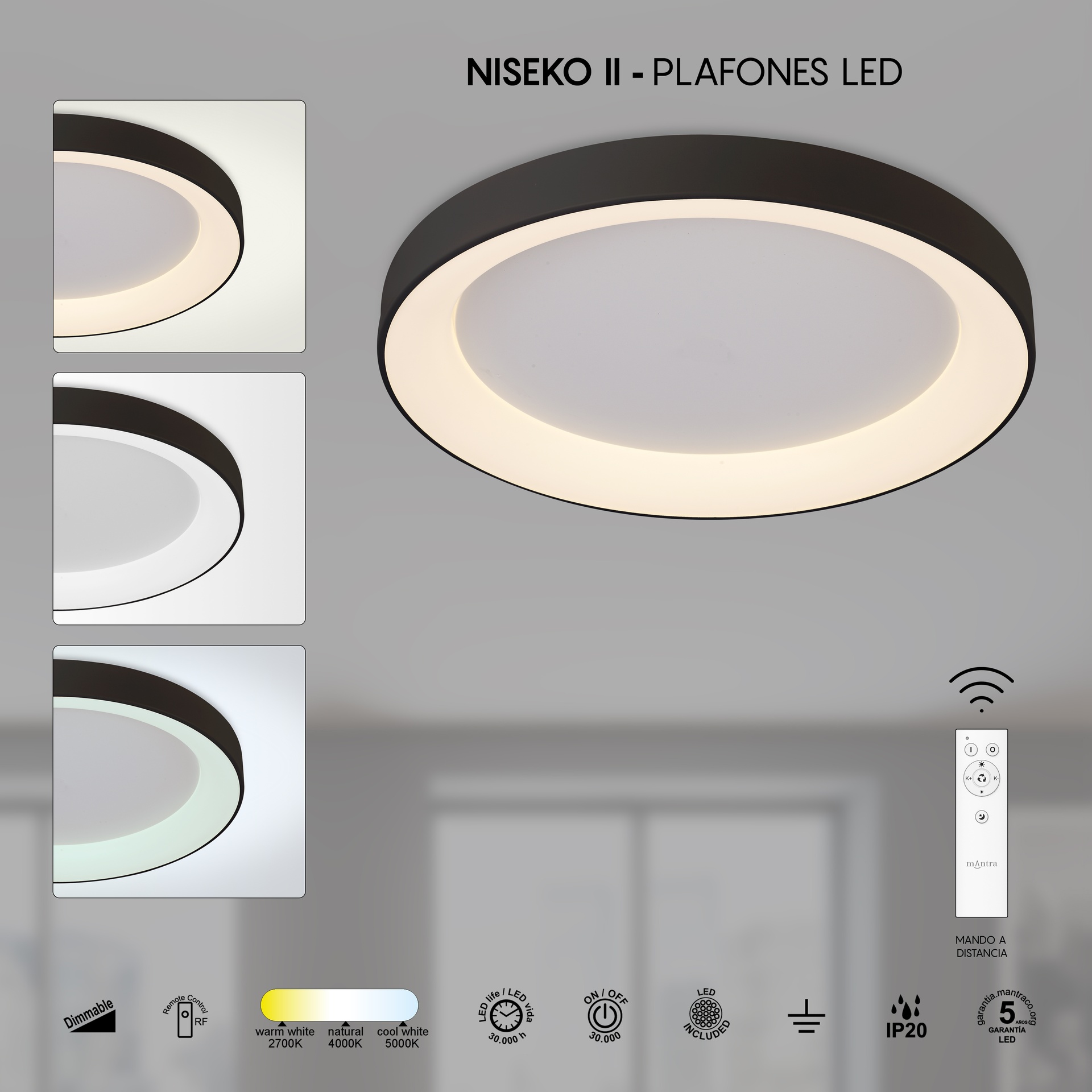 NISEKO II * ROUND CEILING 90 CM - WITH REMOTE CONTROL CCT - BLACK