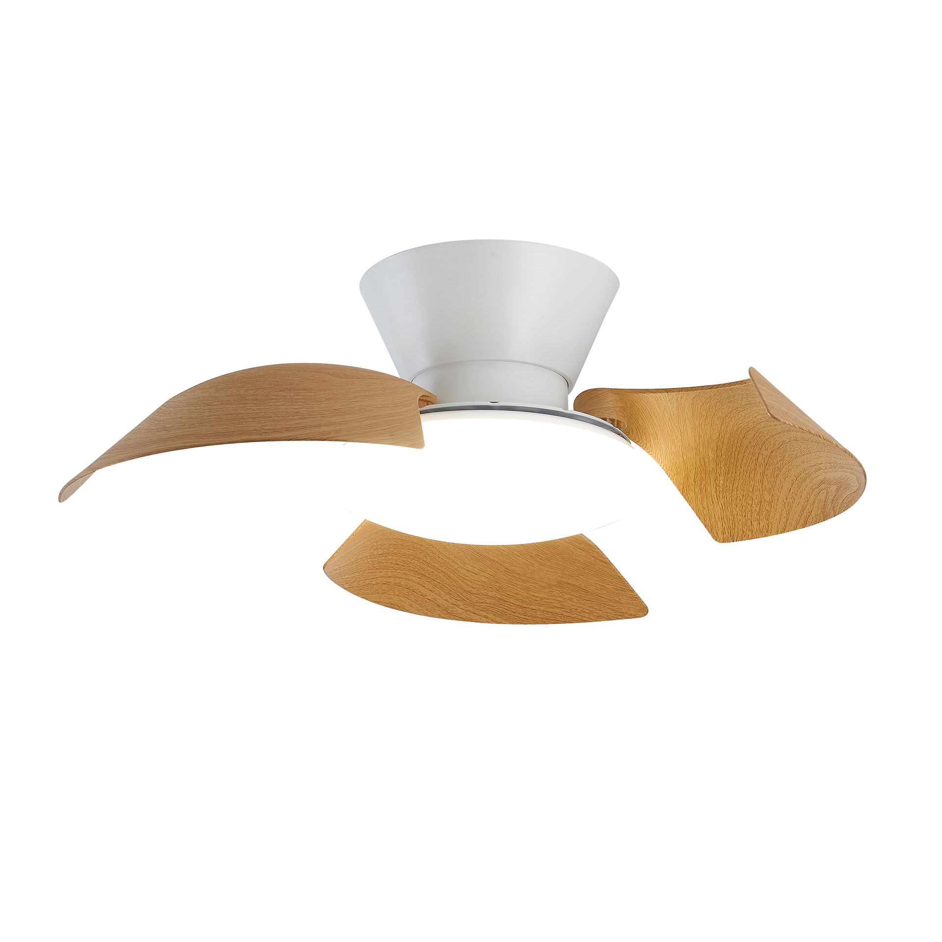 Lazo · Ventilateur de plafond à pales rétractables avec éclairage · Blanc / Bois