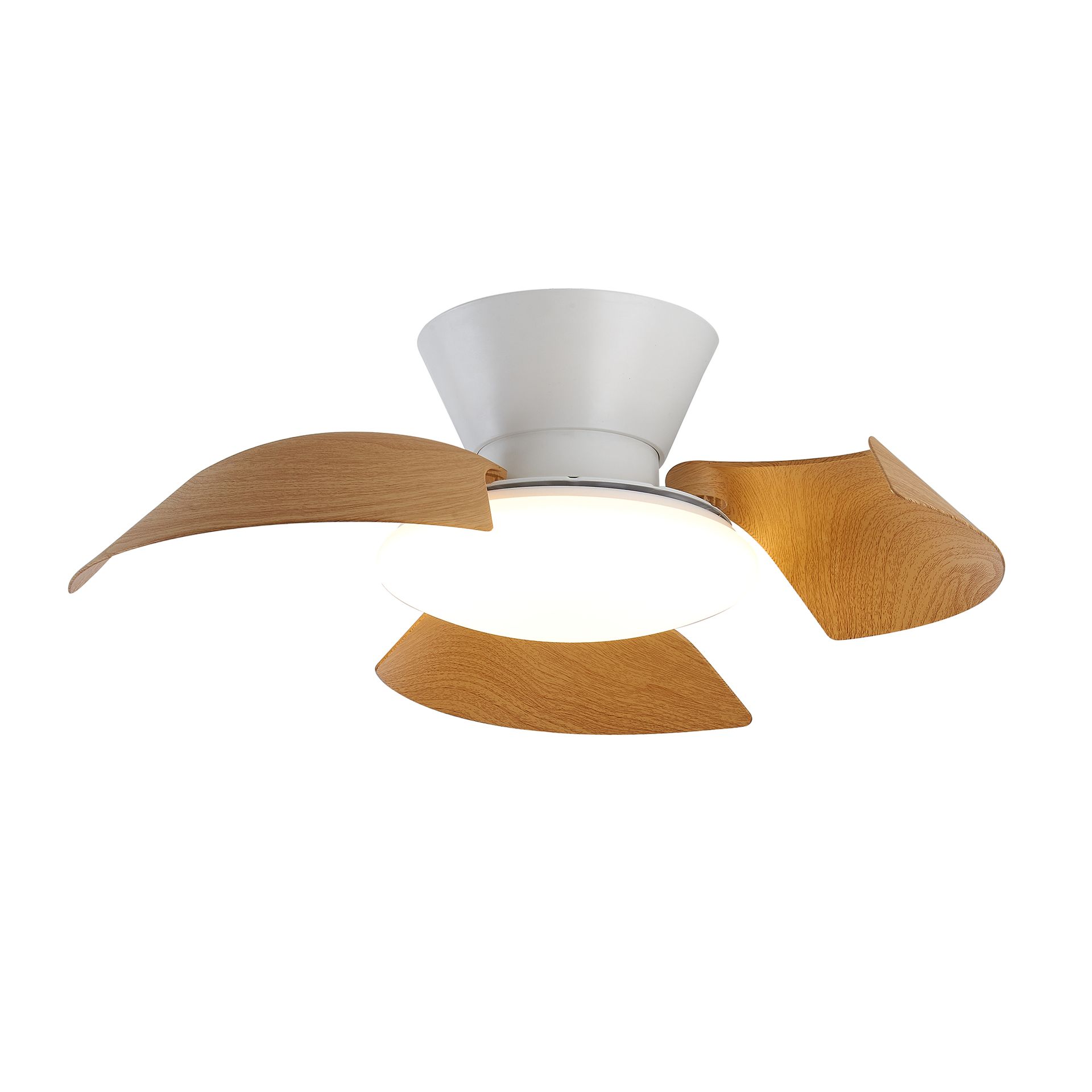 Lazo · Ventilateur de plafond à pales rétractables avec éclairage · Blanc / Bois