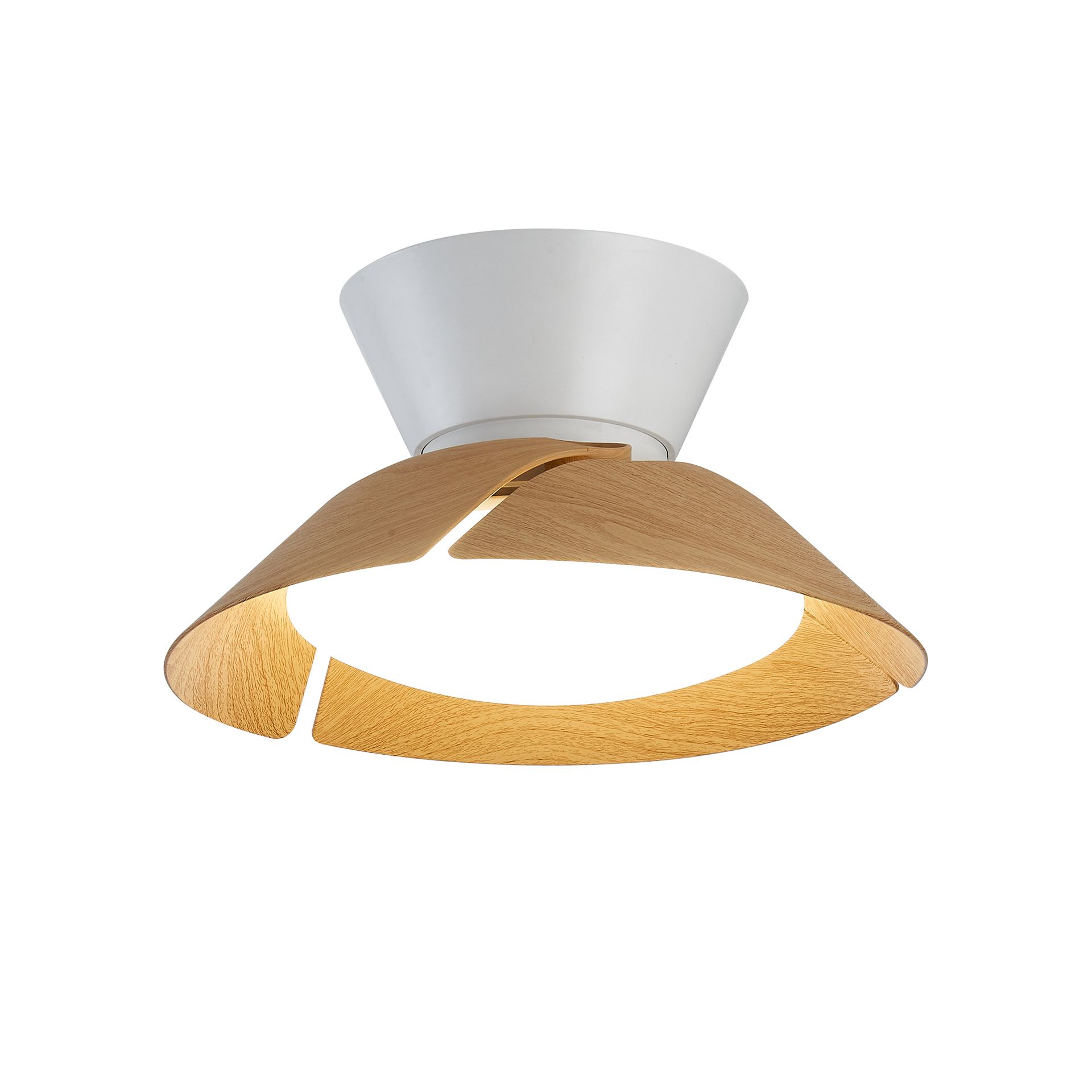 Lazo · Ventilateur de plafond à pales rétractables avec éclairage · Blanc / Bois