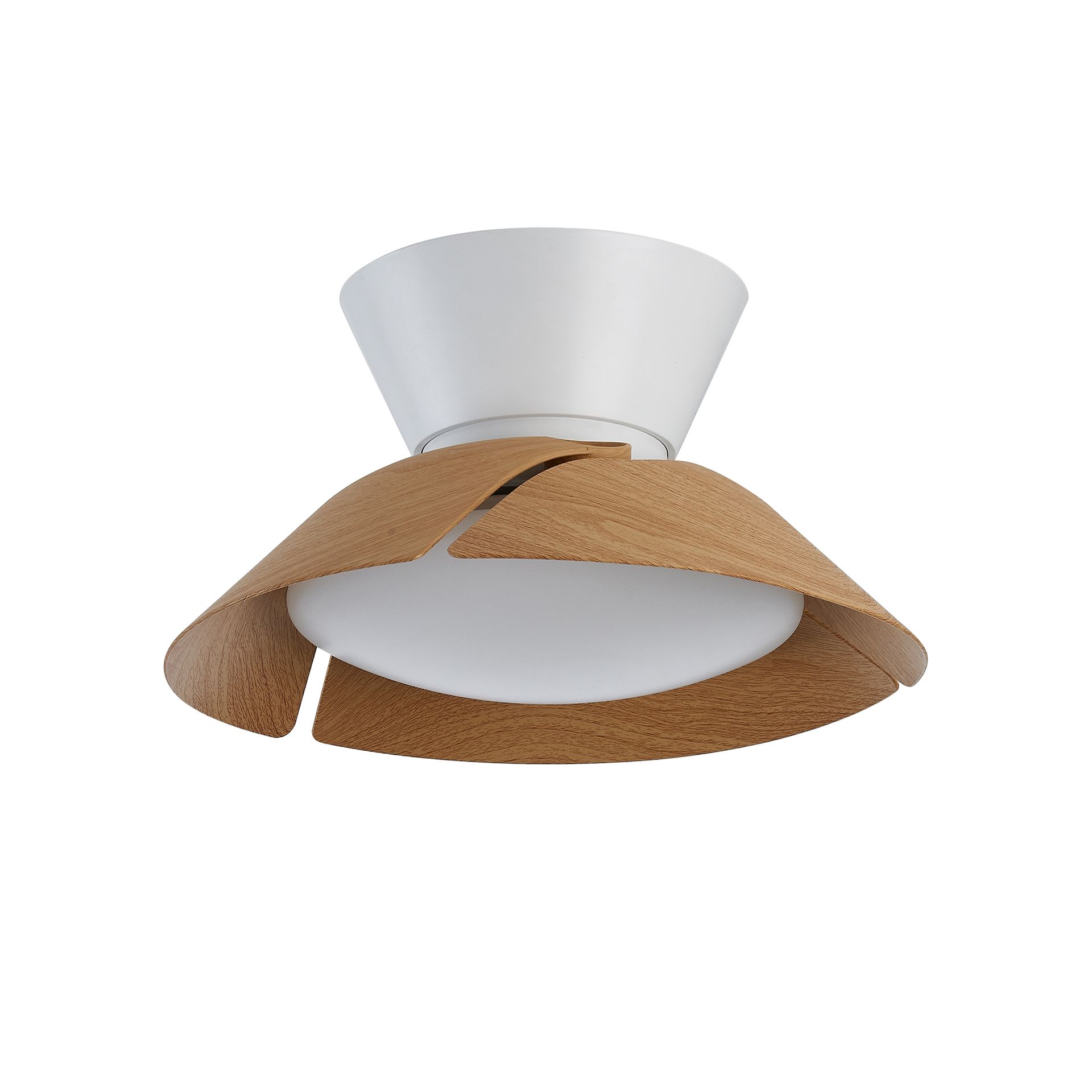 Lazo · Ventilateur de plafond à pales rétractables avec éclairage · Blanc / Bois