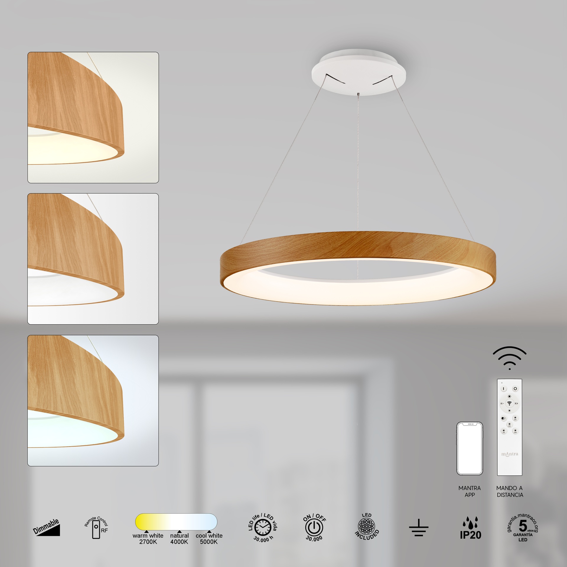 NISEKO II * LED PENDANT 45W D.50CM  WOOD