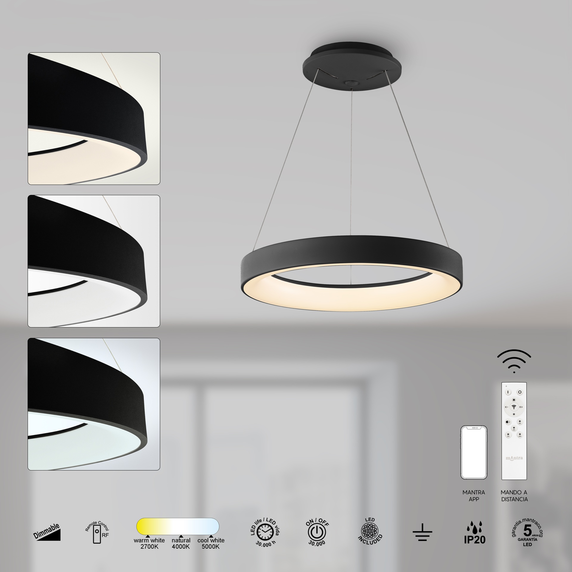 NISEKO II * PENDANT 38 CM - WITH REMOTE CONTROL - BLACK