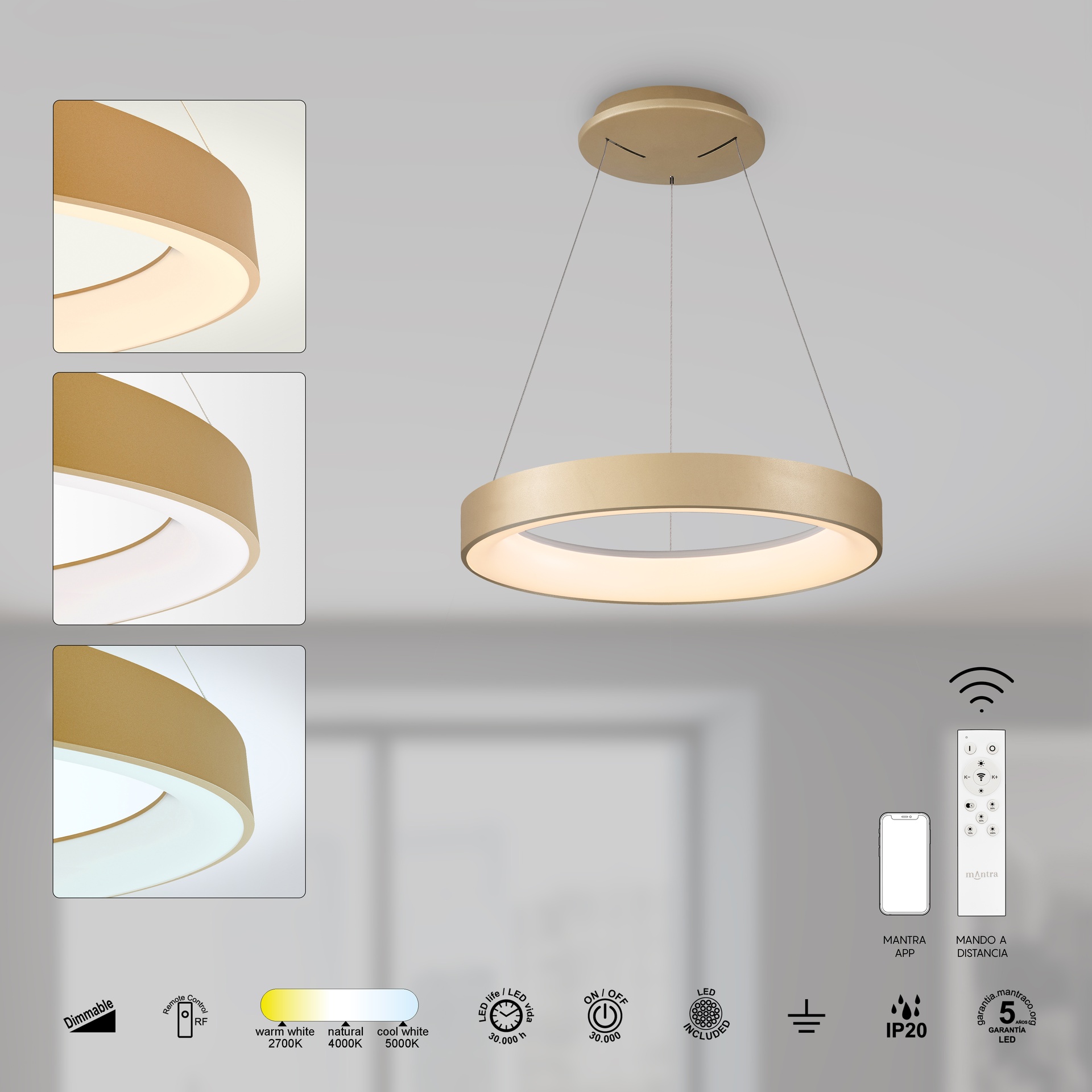 NISEKO II * PENDANT 38 CM - WITH REMOTE CONTROL - GOLD