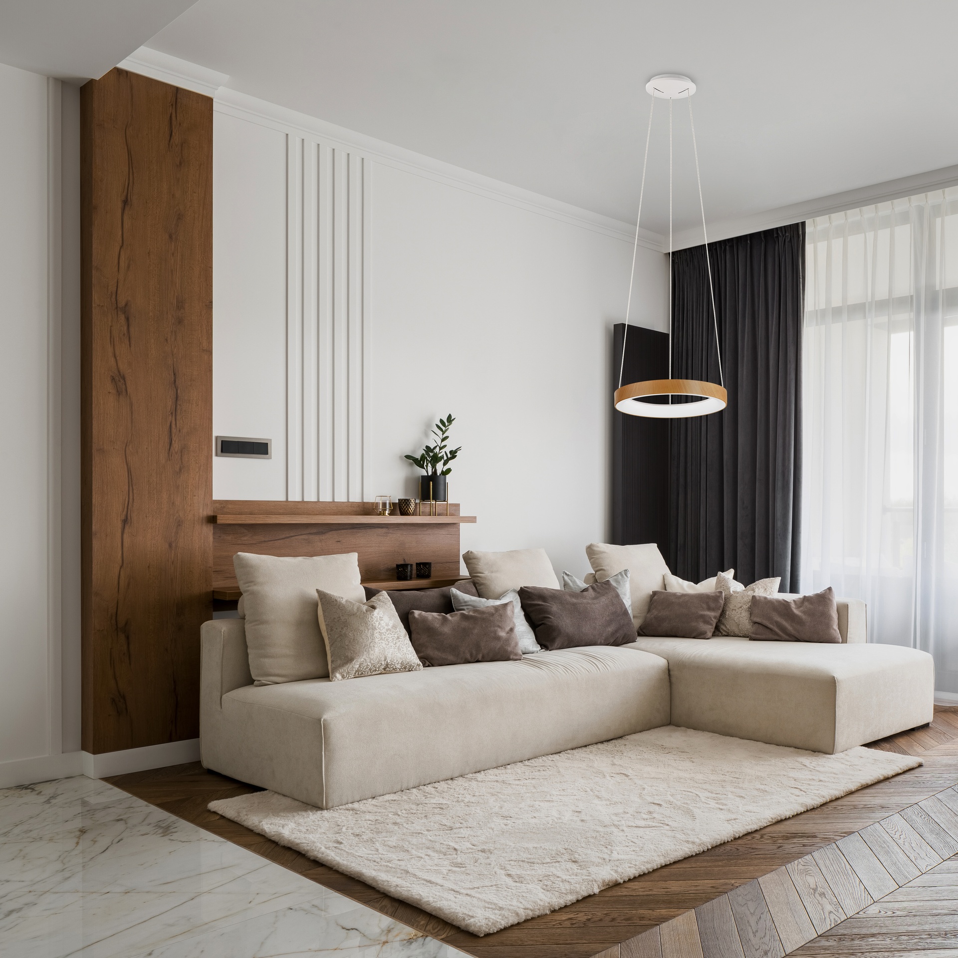 NISEKO II * PENDANT 38 CM - WITH REMOTE CONTROL - WOOD