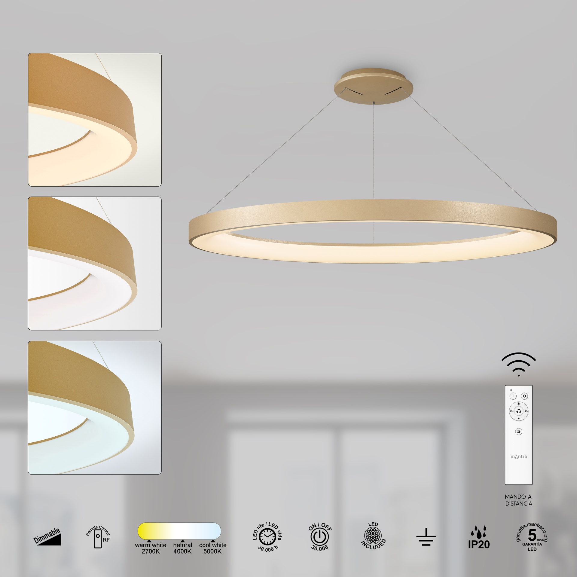 NISEKO II * PENDANT 90 CM - WITH REMOTE CONTROL - GOLD