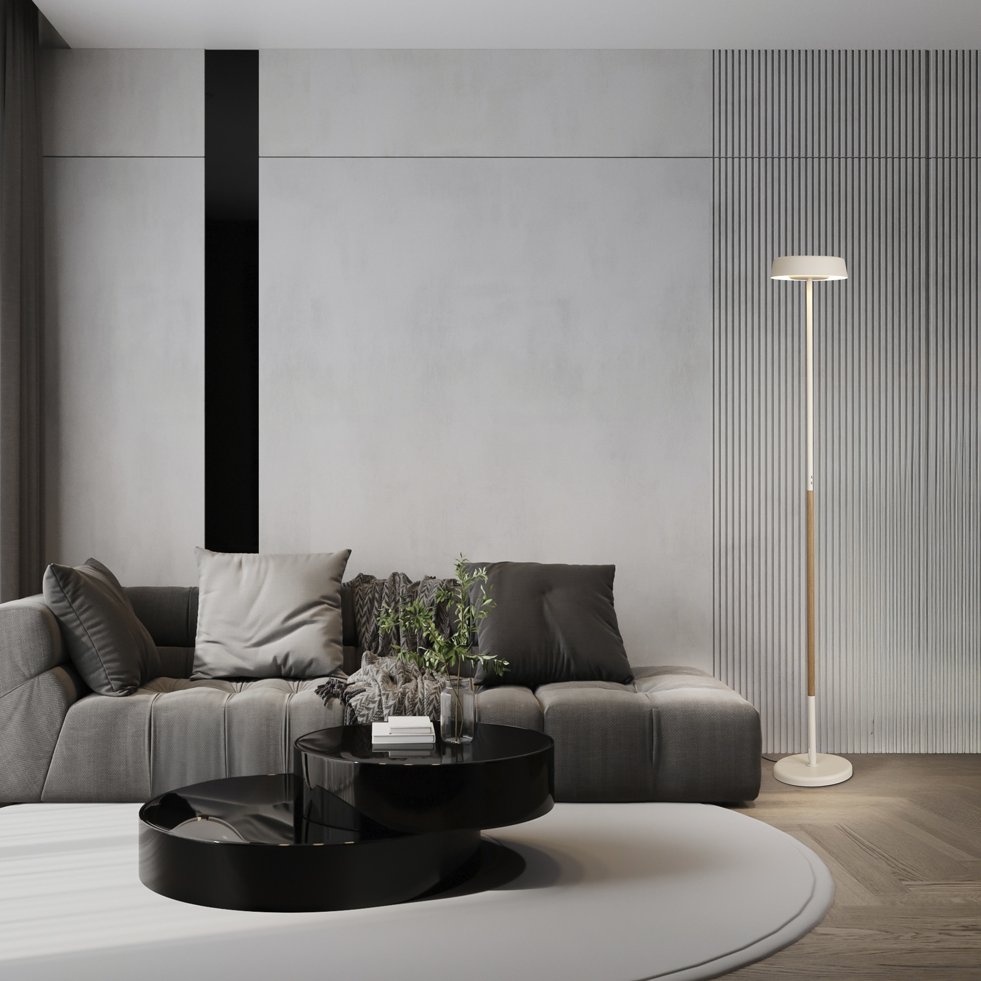 NOA II * FLOOR LAMP 21+9W 3000K TOUCH DIMMER  WHITE/WOOD