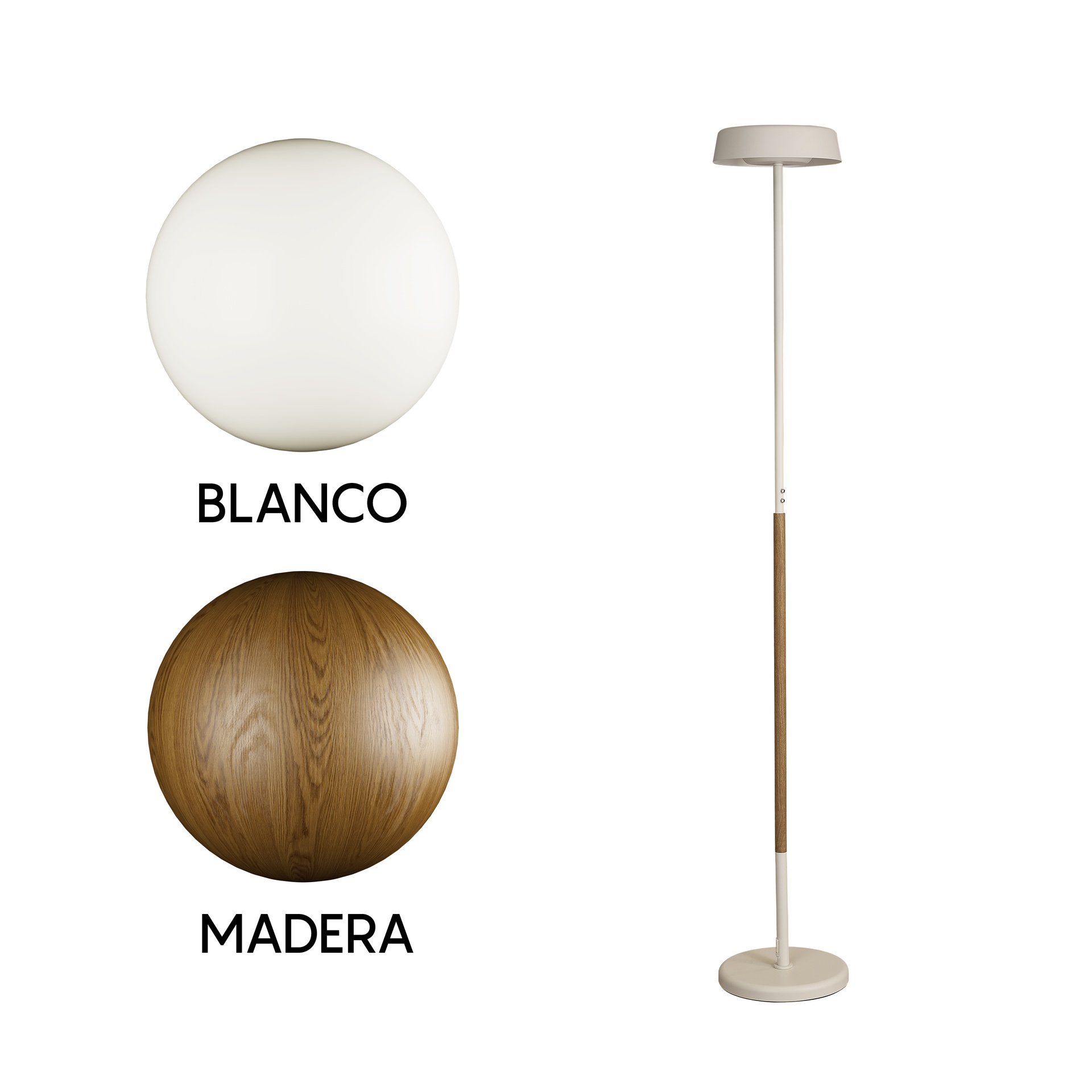 NOA II * FLOOR LAMP 21+9W 3000K TOUCH DIMMER  WHITE/WOOD