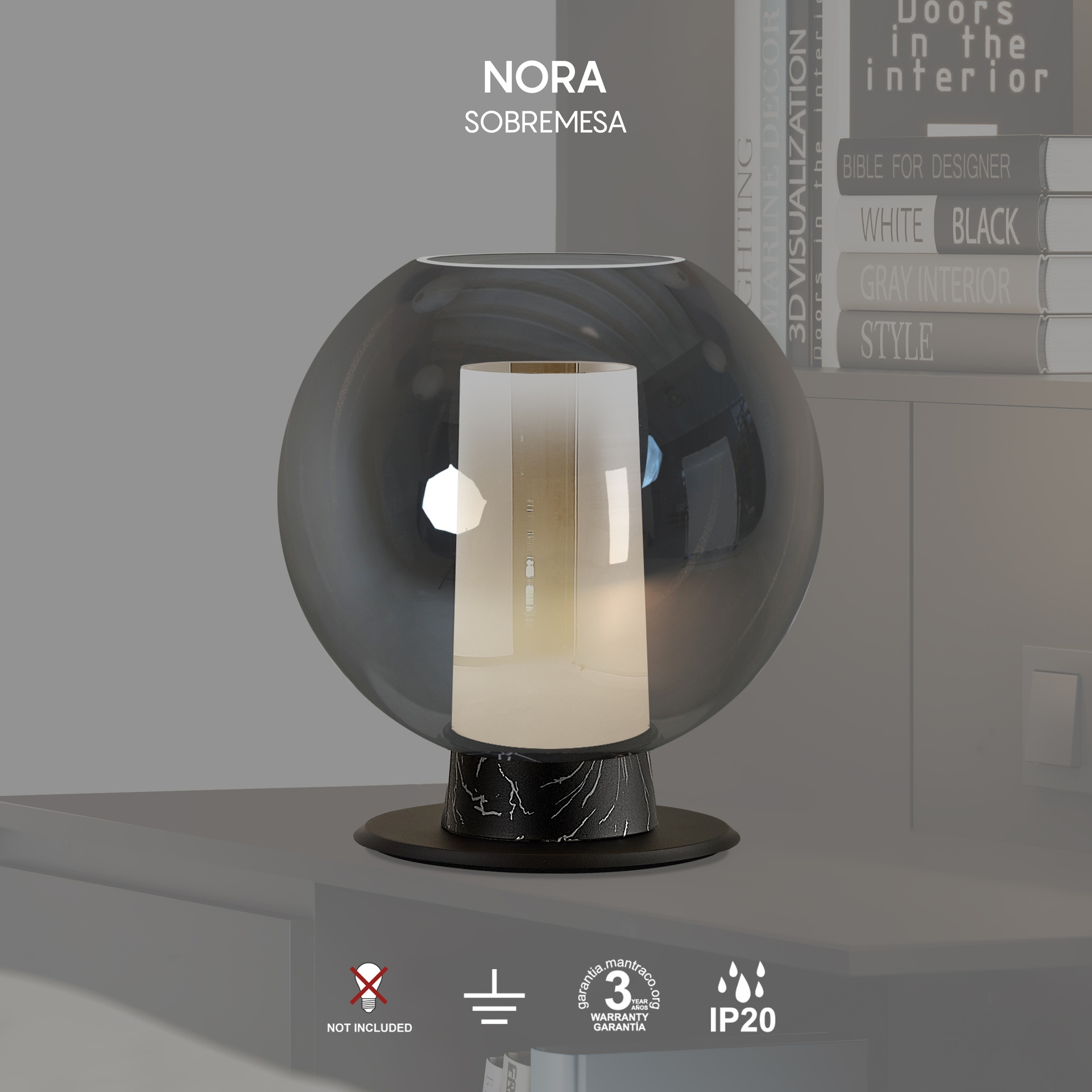 NORA BLACK * BALL TABLE LAMP 1L