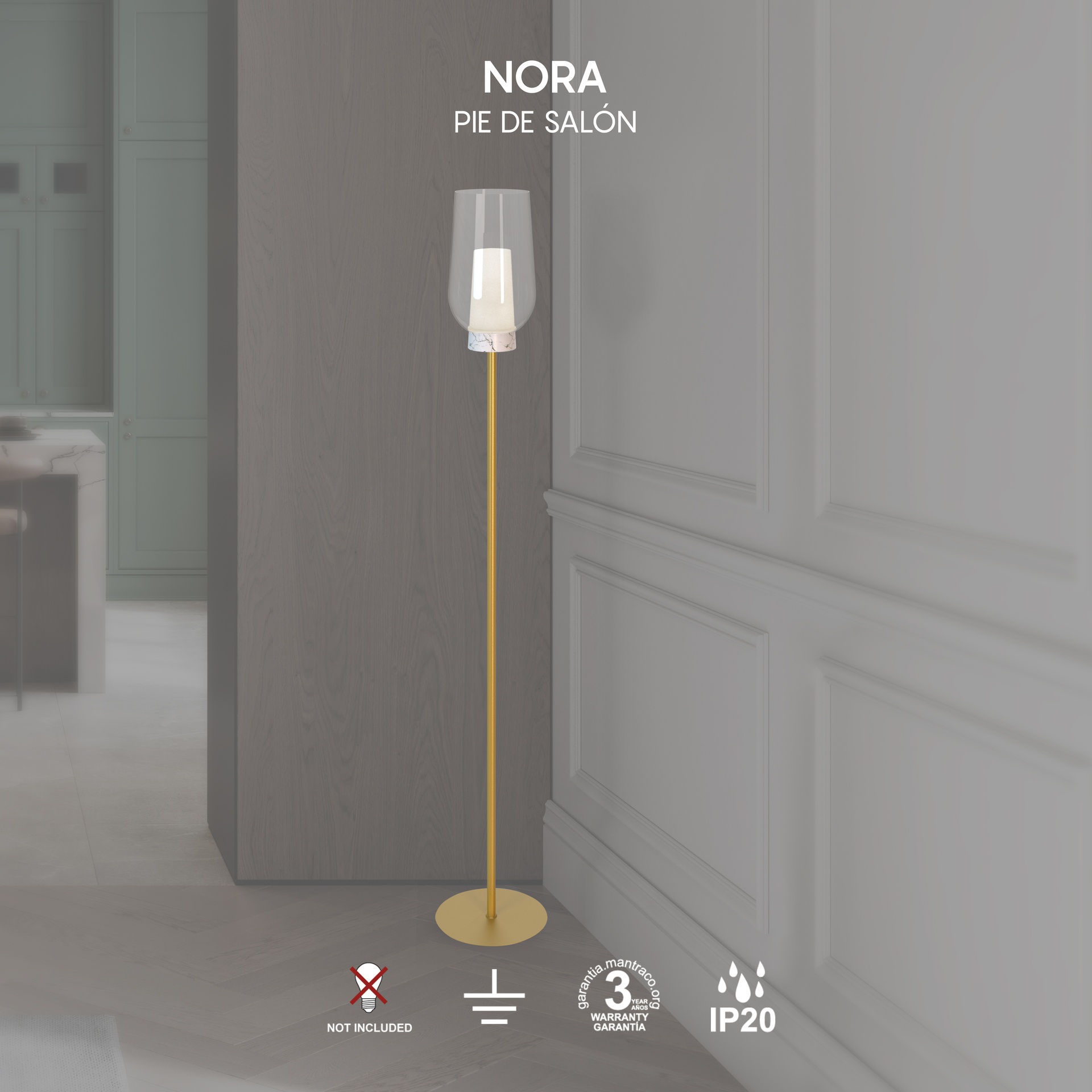 Nora · Luminarias de pie · Oro / Blanco