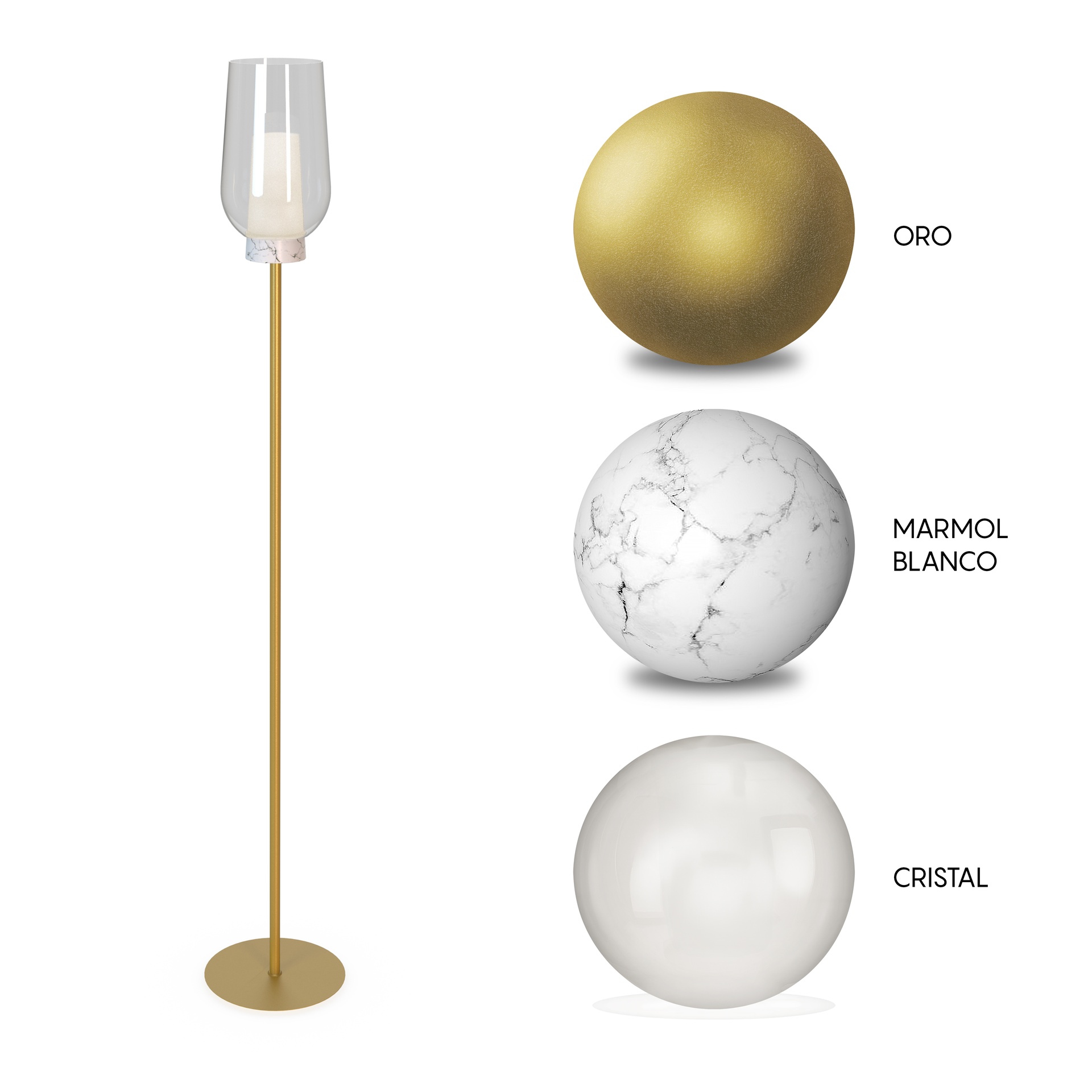 Nora · Luminarias de pie · Oro / Blanco
