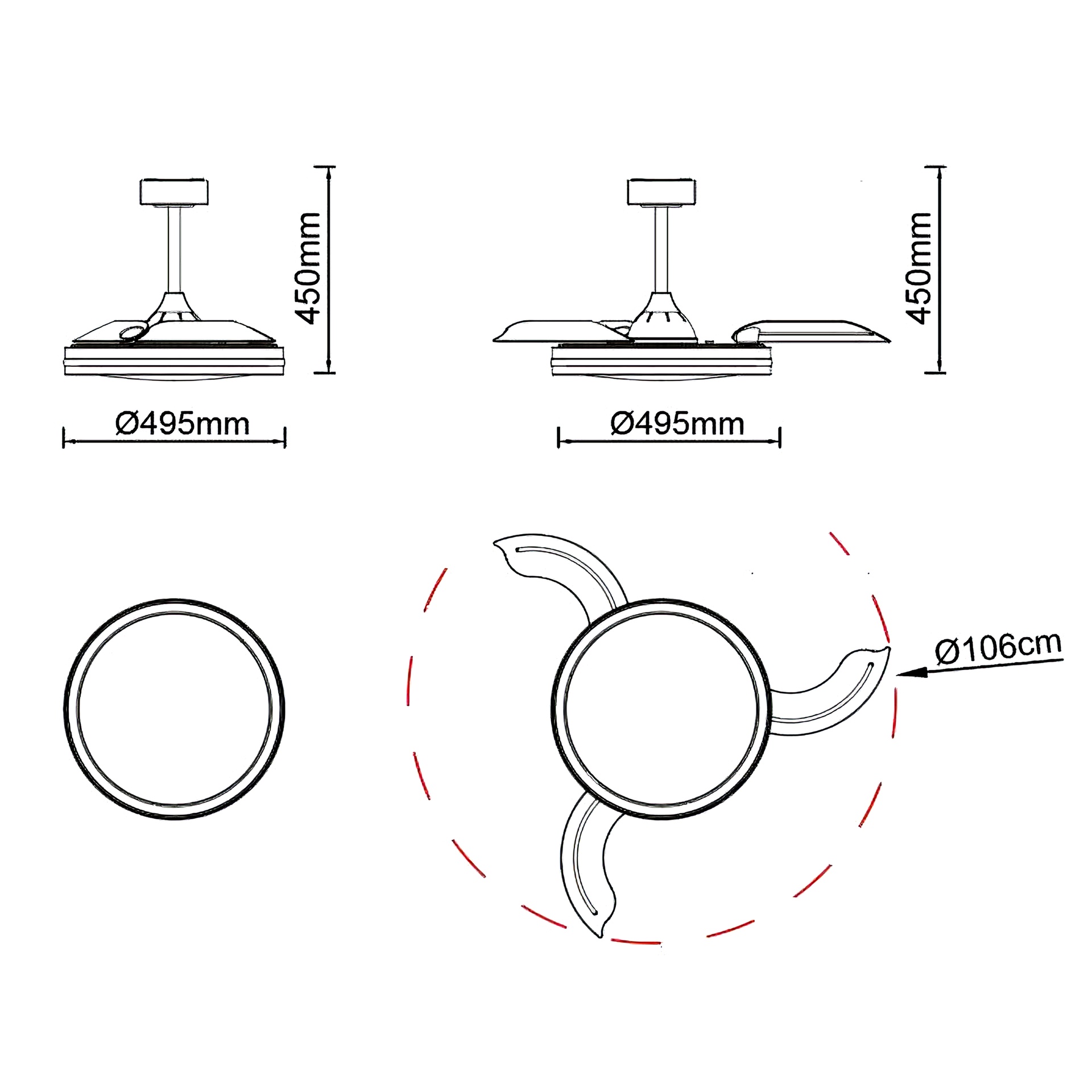 RAFAGA * Ventilateur LED noir 50W-3000K-6500K 