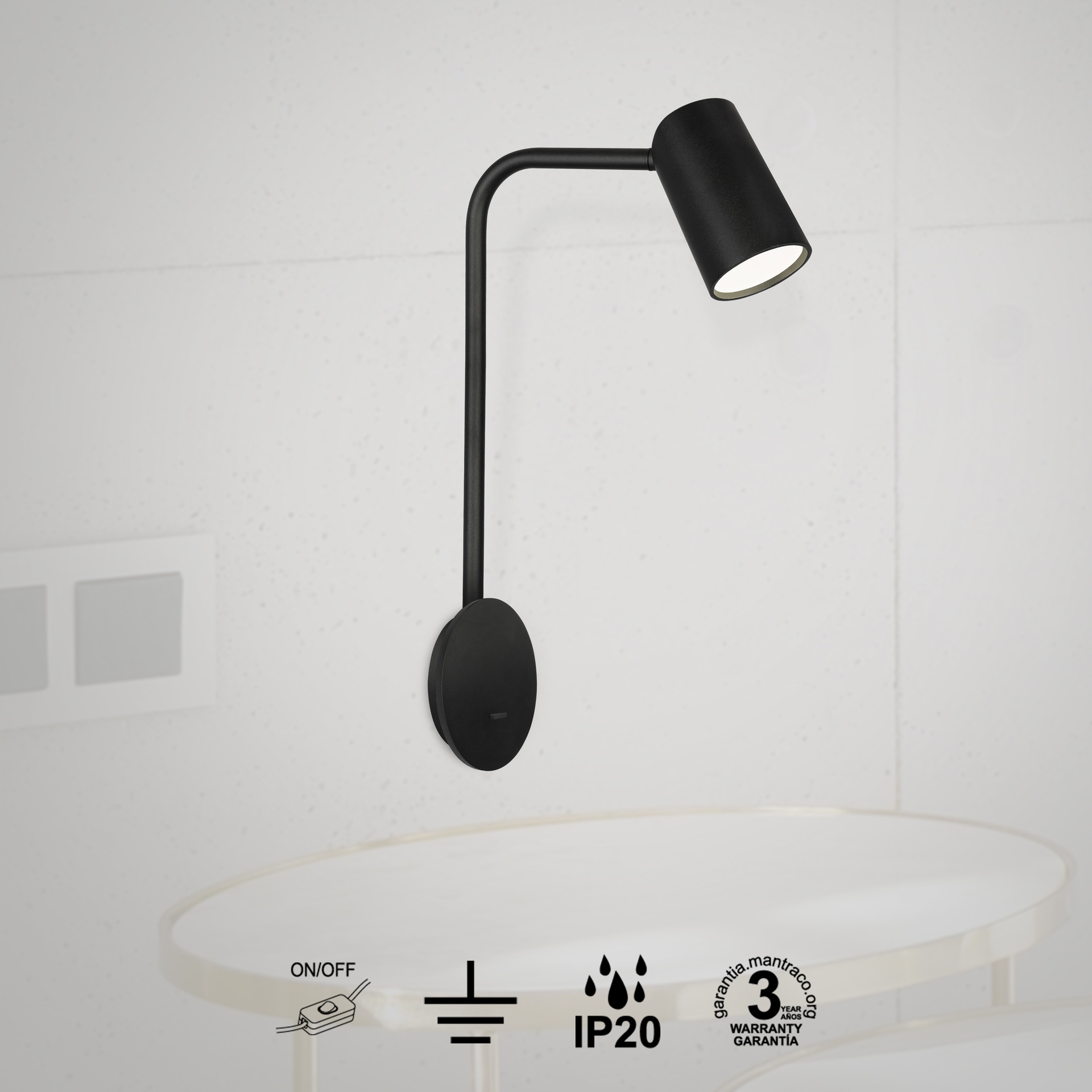 SAL BLACK * LED WALL LAMP GU10 WITH SWITCH BLACK