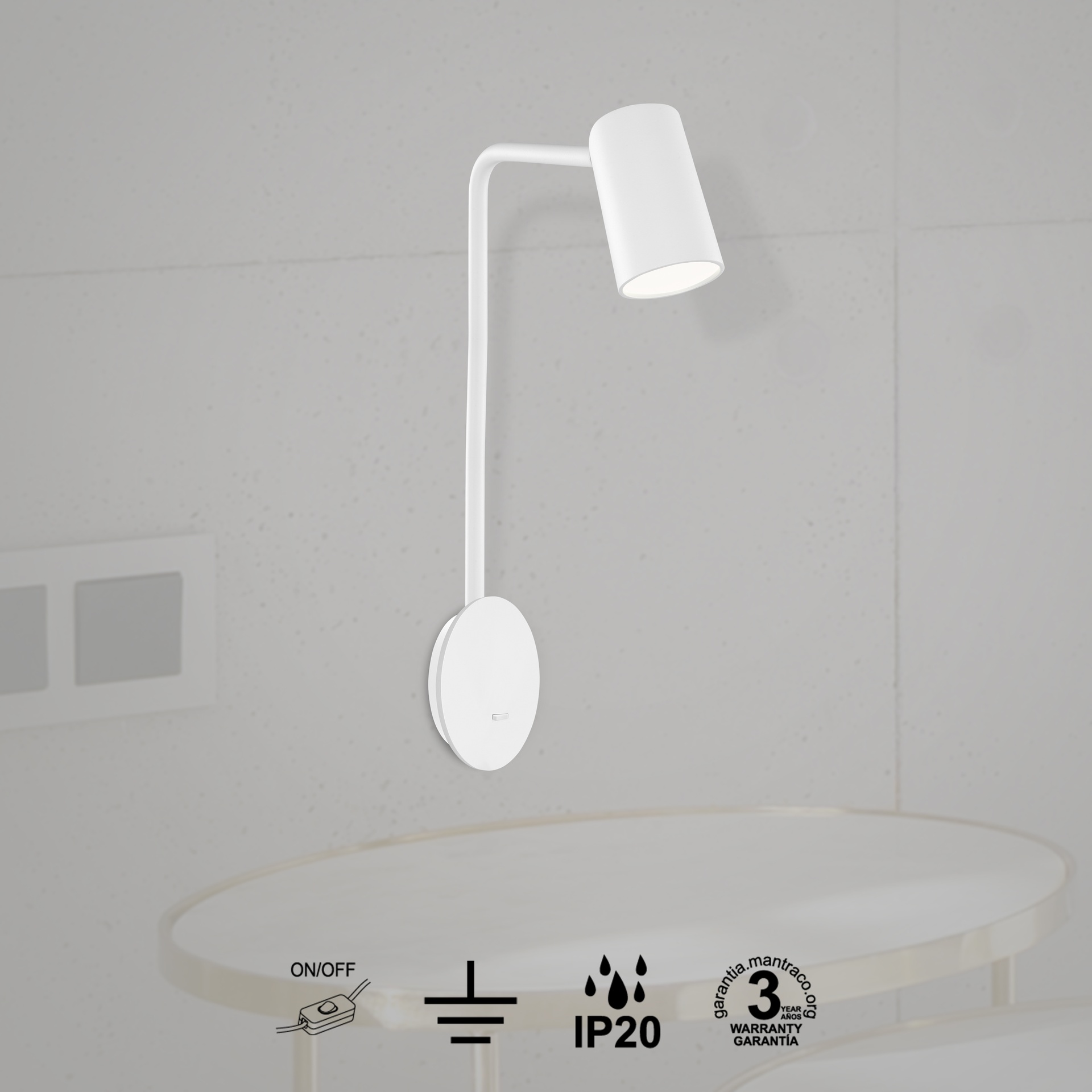 SAL BIANCO * APPLIQUE LED GU10 CON INTERRUTTORE BIANCO