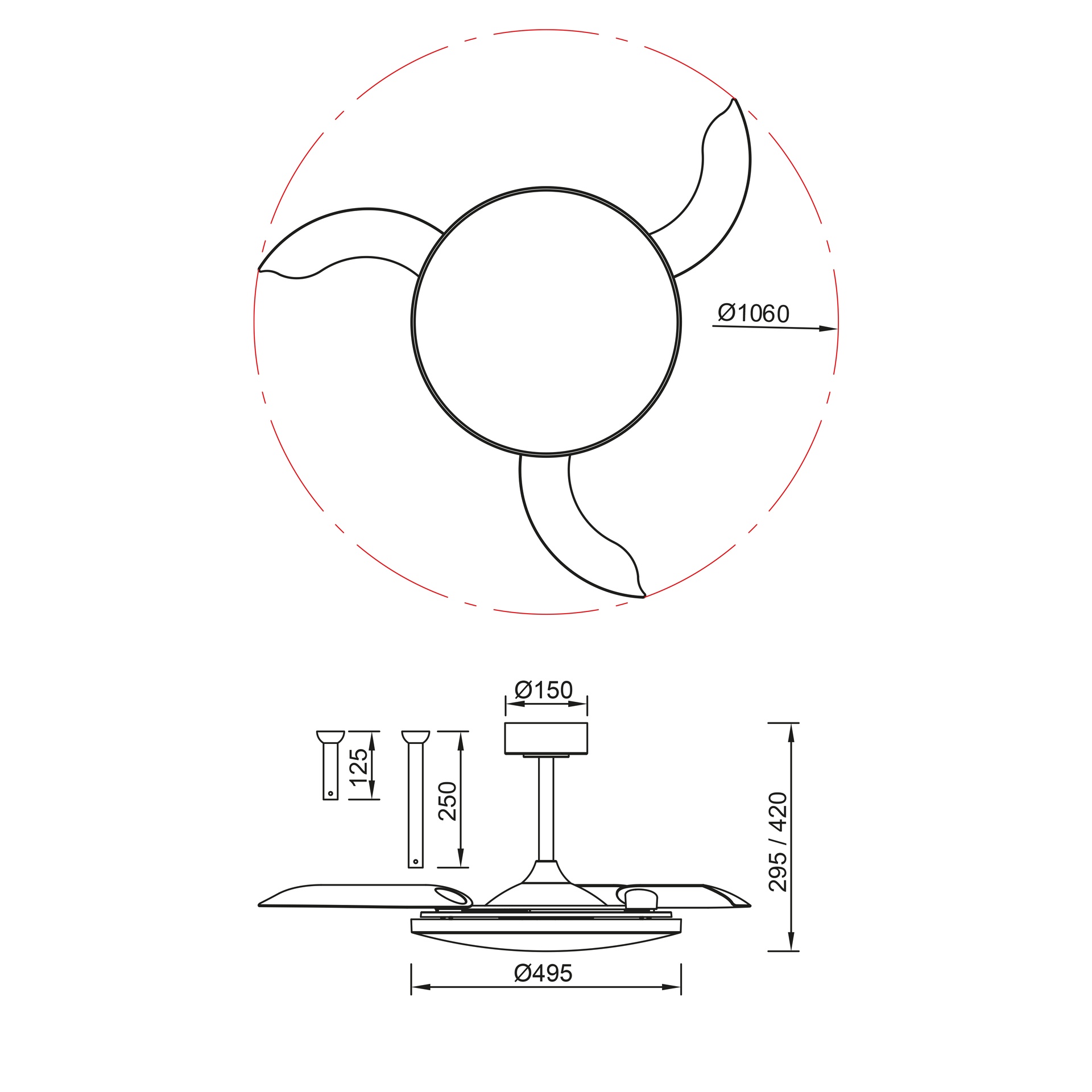 Slim Fan · Ceiling fan with retractable blades and light · Black