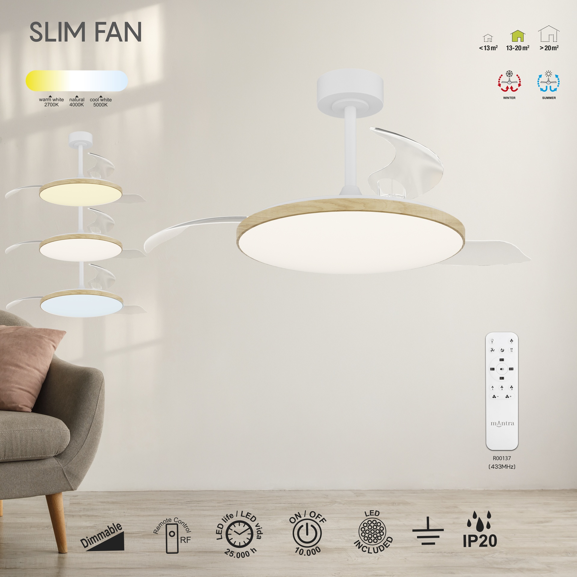 SLIM FAN * CEILING / FAN (LARGE)  - WOOD
