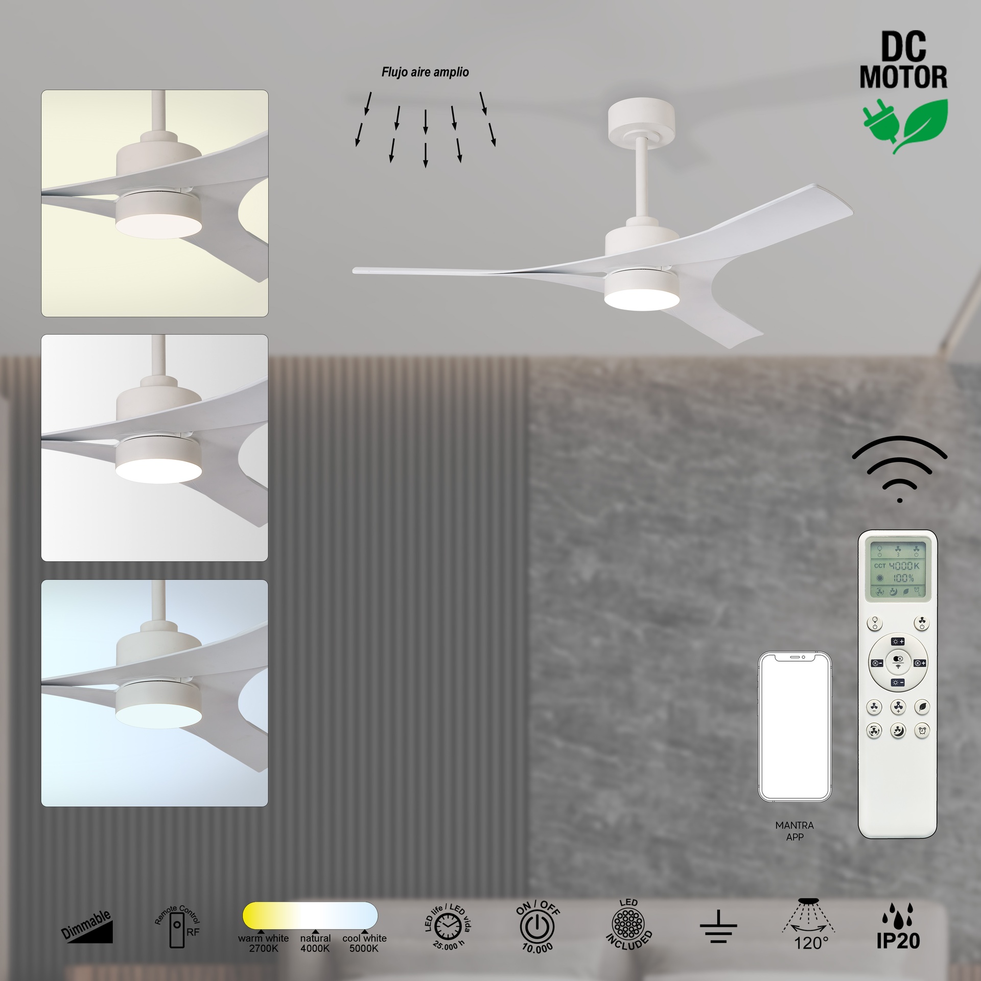 Thai · Ventilador de aspas con luz · Blanco