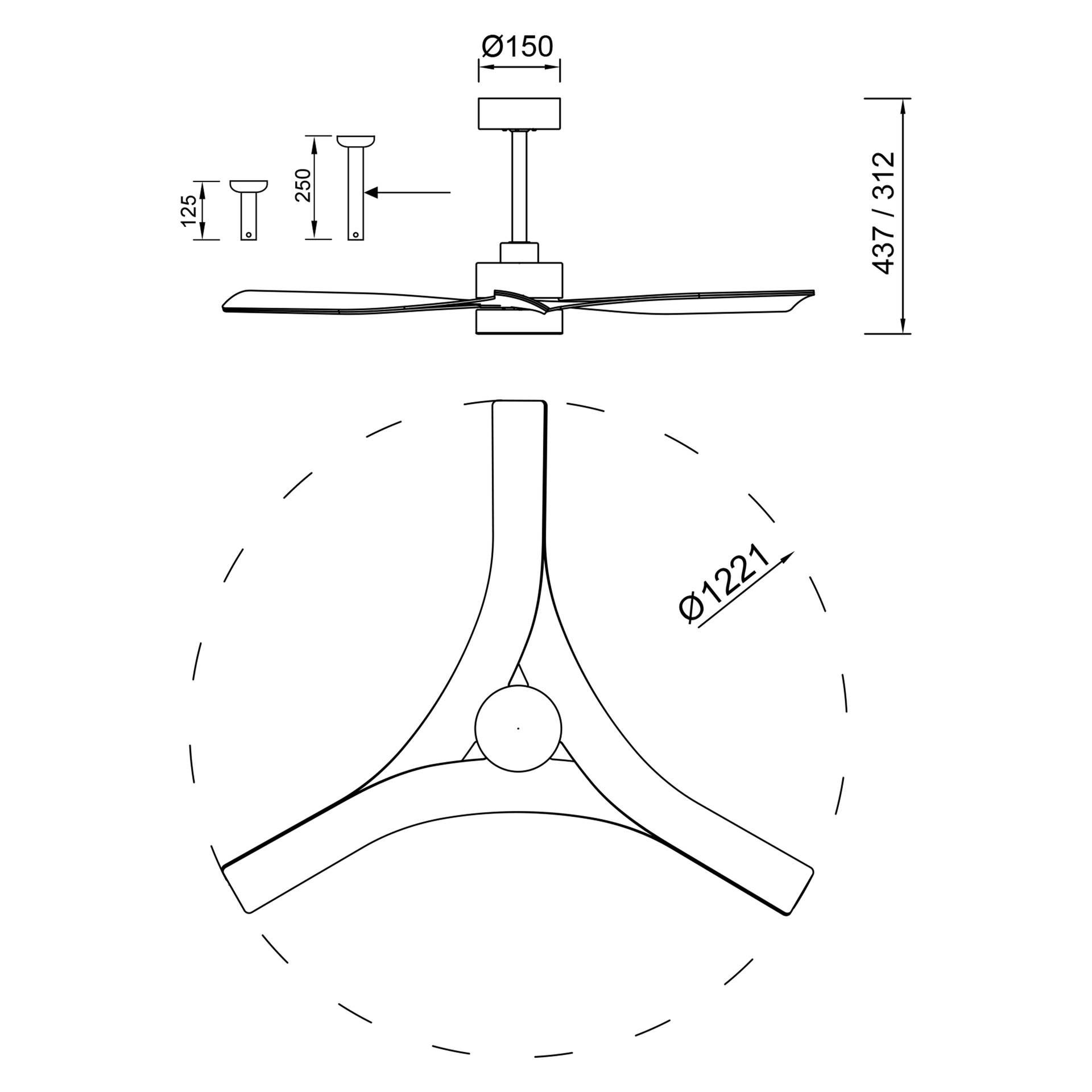 Thai · Ventilateur de plafond avec éclairage · Noir / Bois