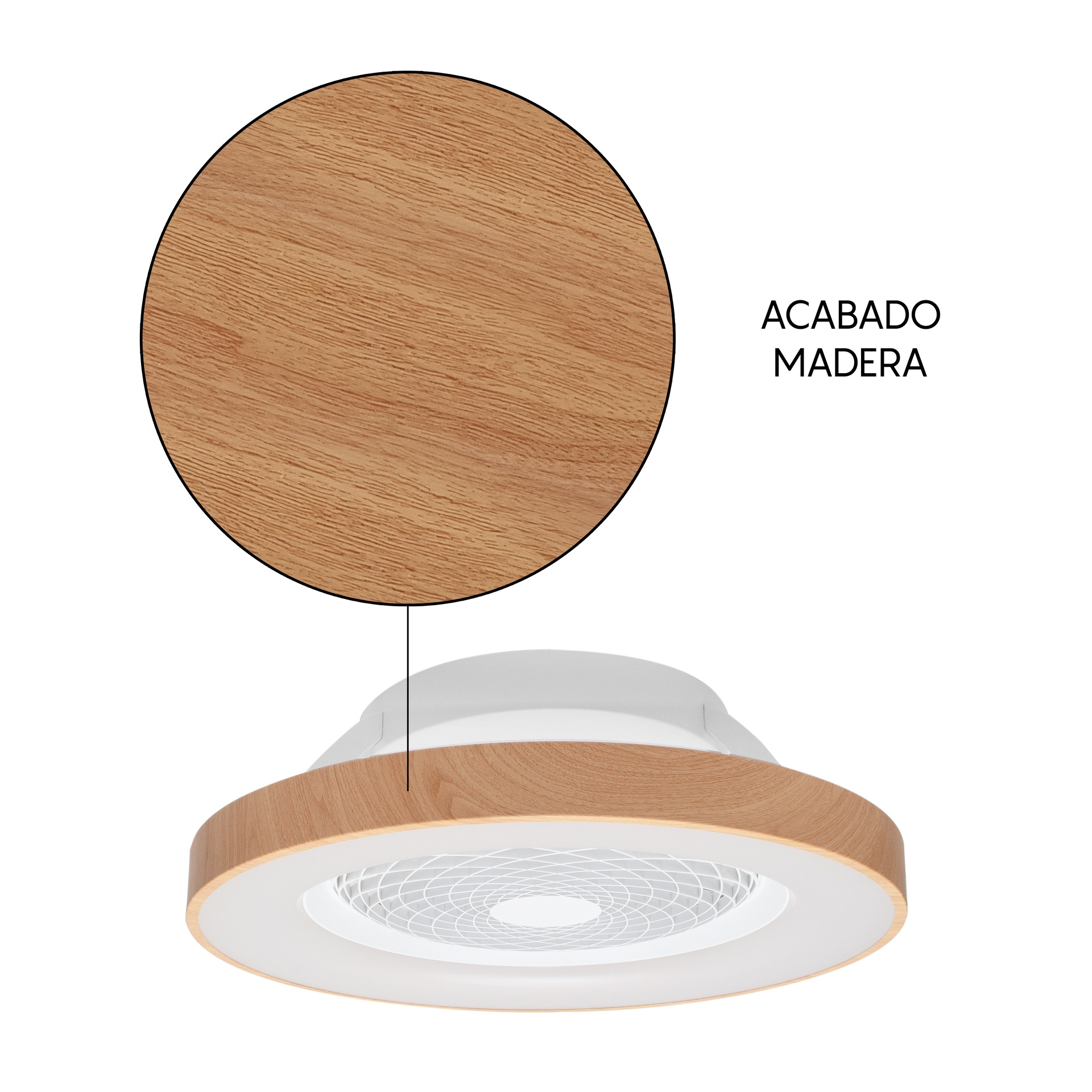 Tíbet · Plafón-ventilador de aspas ocultas con luz · Madera / Blanco