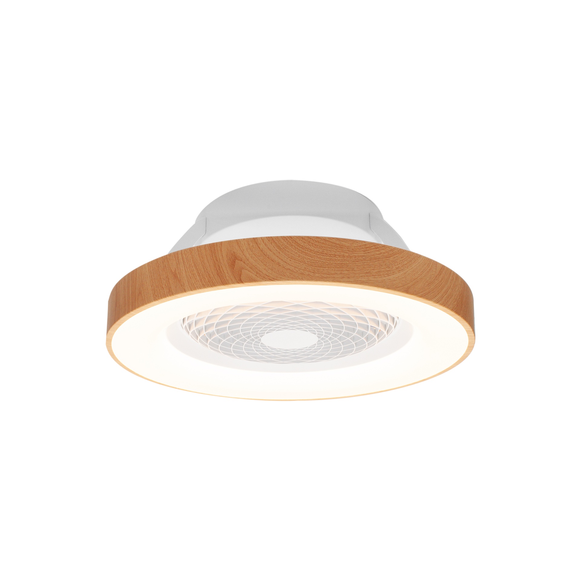 Tíbet Mini · Plafón-ventilador de aspas ocultas con luz · Madera / Blanco