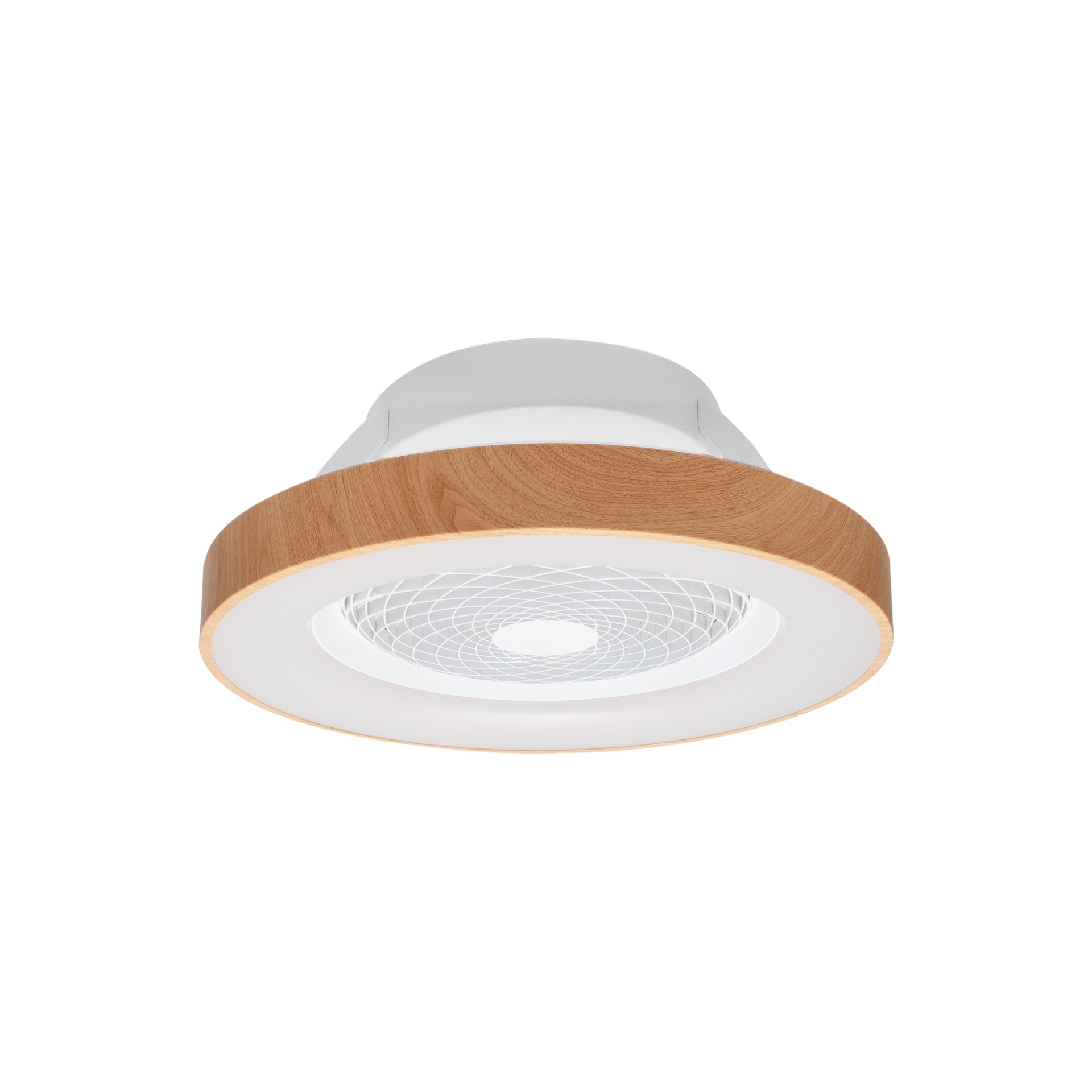 Tíbet Mini · Plafón-ventilador de aspas ocultas con luz · Madera / Blanco