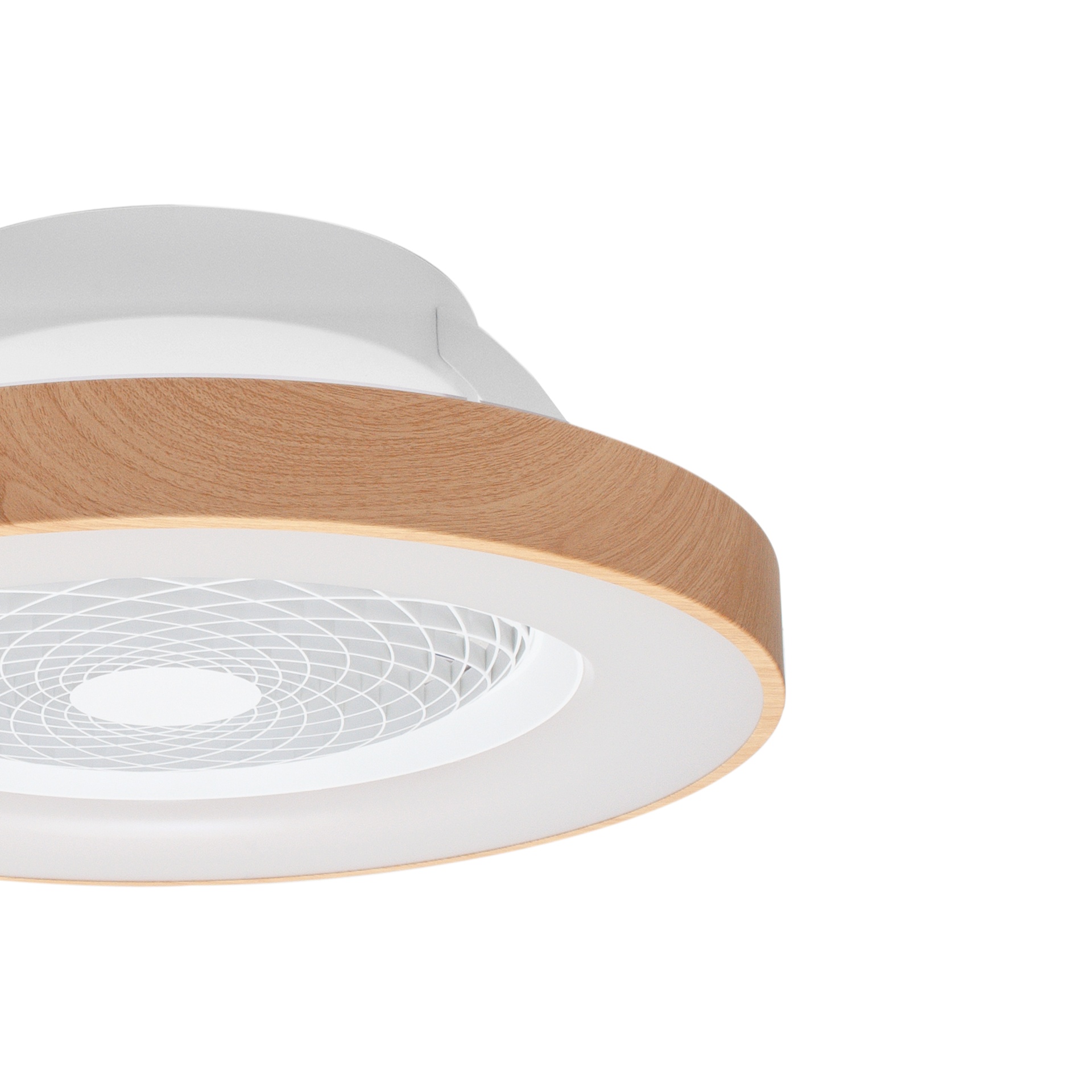Tíbet Mini · Plafón-ventilador de aspas ocultas con luz · Madera / Blanco