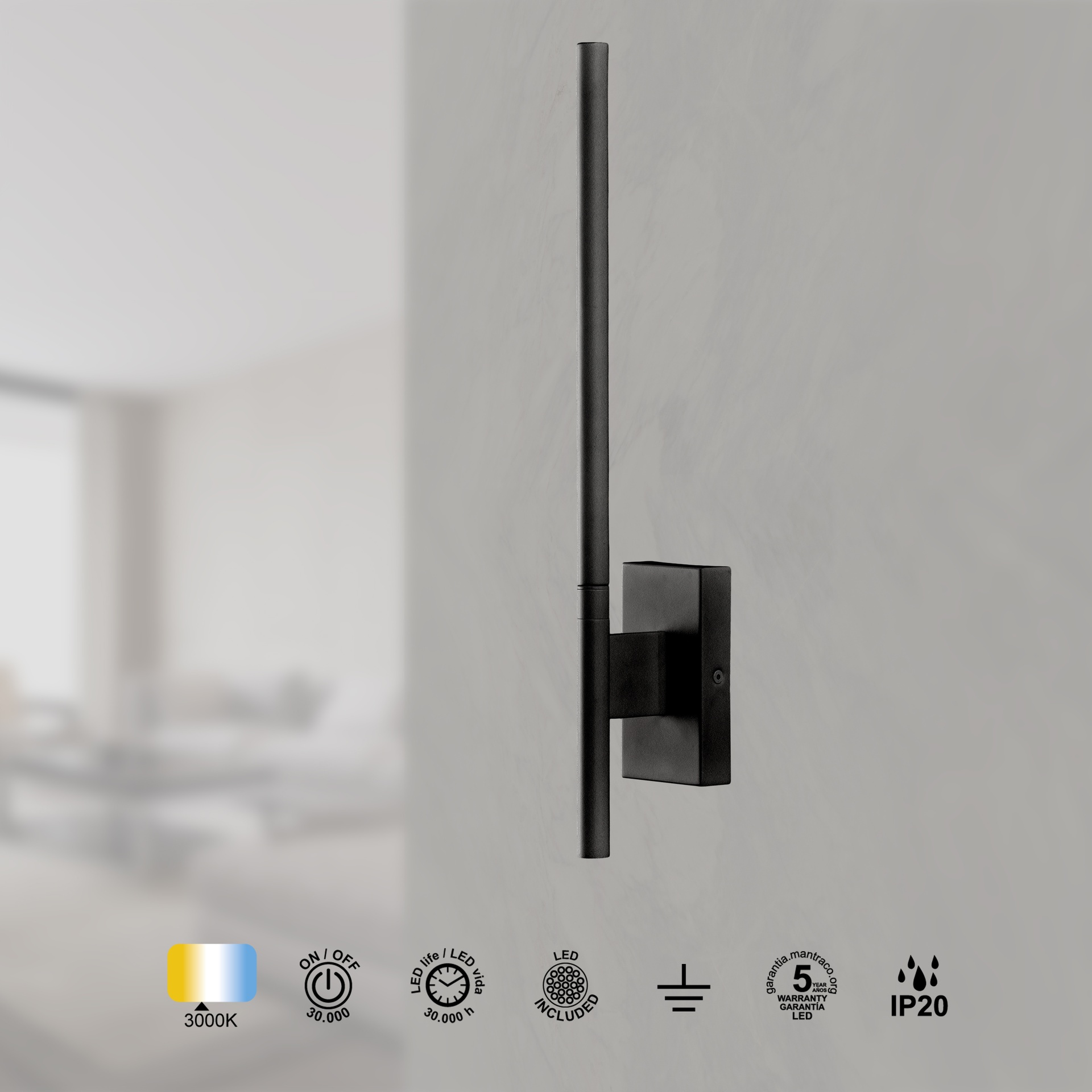 TORCH * APPLIQUE NERO OPACO LED 6W 3000K