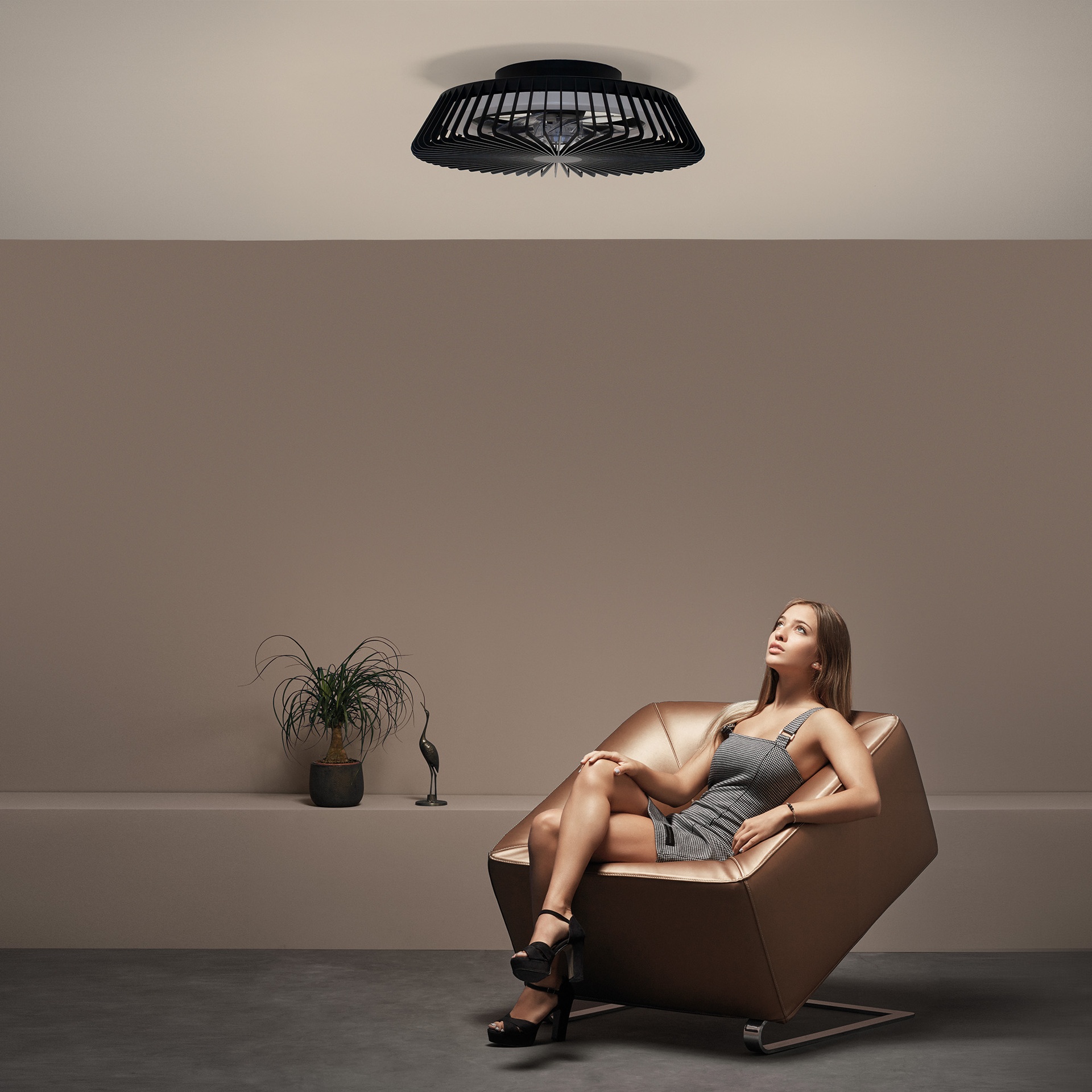 HIMALAYA * VENTILATORE NERO 35W PLAFONIERA LED 70W CON TELECOMANDO Y APP