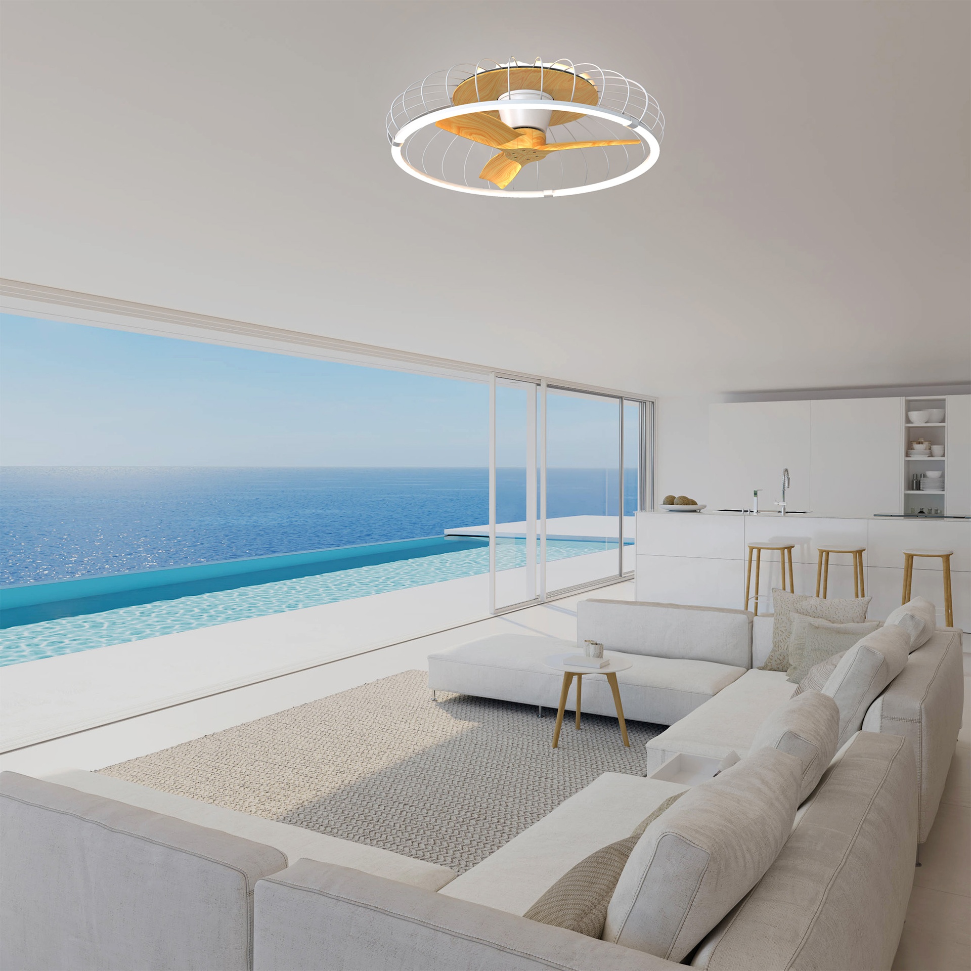 ***DES*** NATURE * VENTILATORE A SOFFITTO LED BIANCO/HAYA CON TELECOMANDO