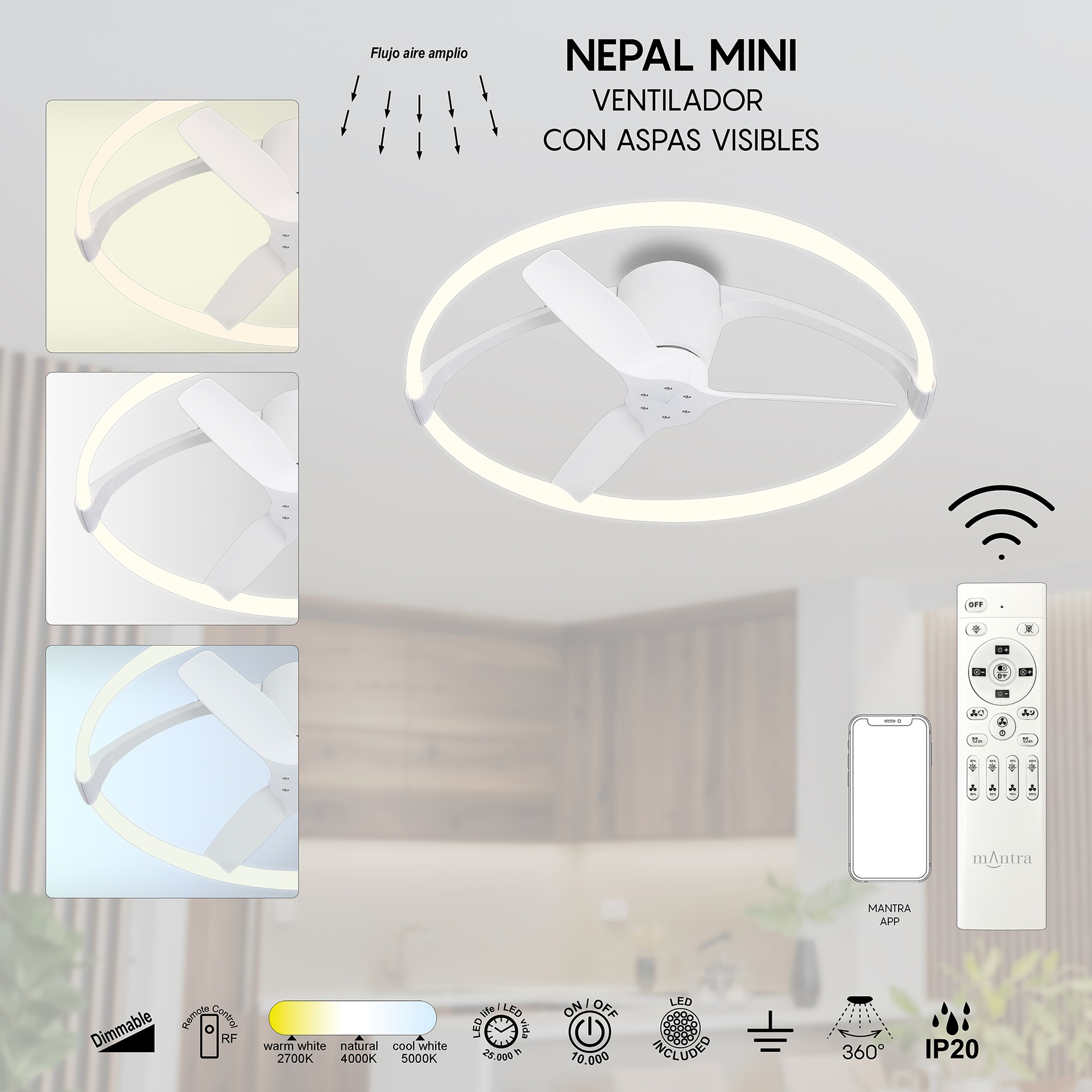 NEPAL MINI * LED FAN CEILING WHITE WITH REMOTE CONTROL
