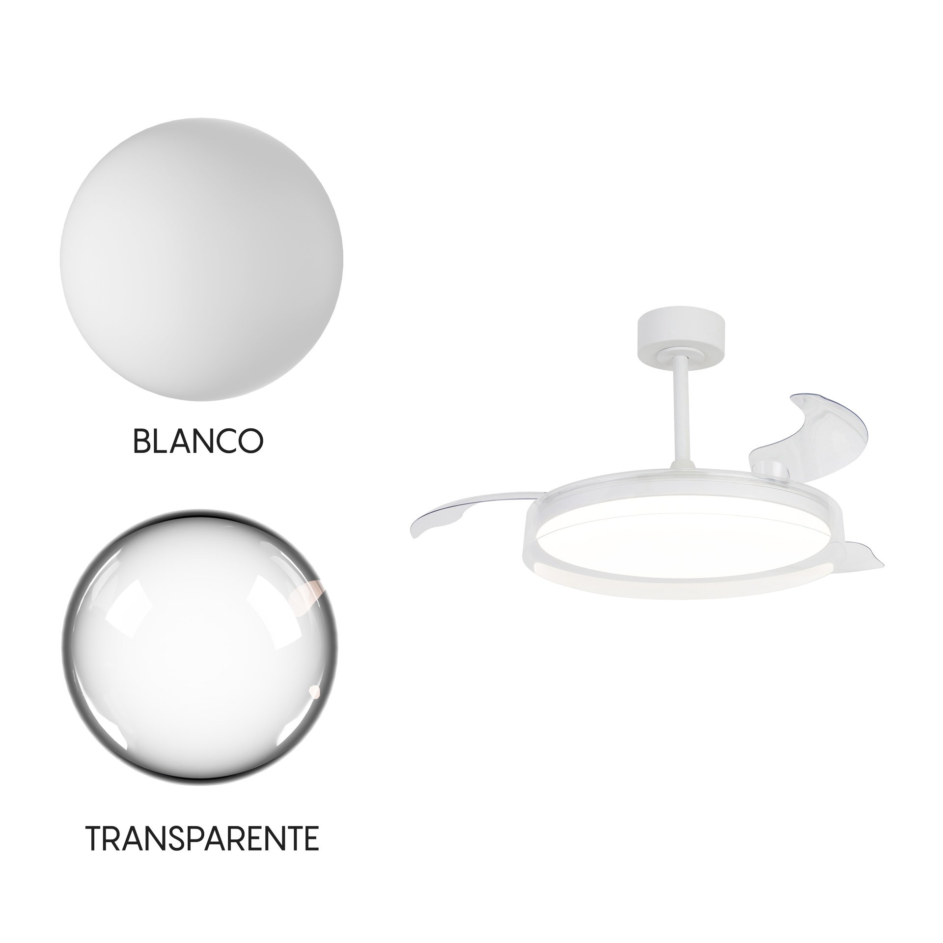 ***DES*** GLASS FAN * CEILING FAN - 53 cm WHITE-TRANSPARENTE