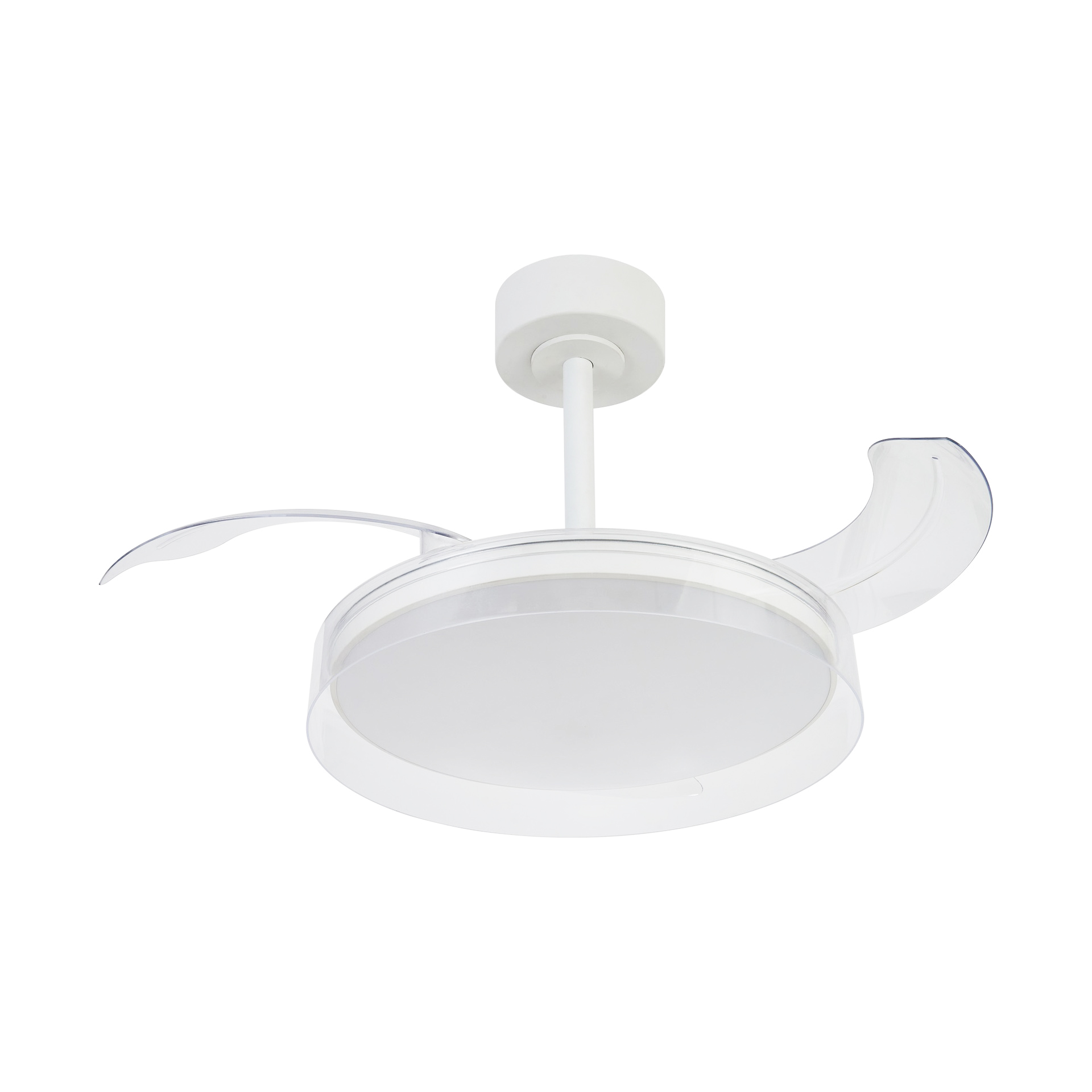 Glass Fan · Ventilador de aspas desplegables con luz · Blanco