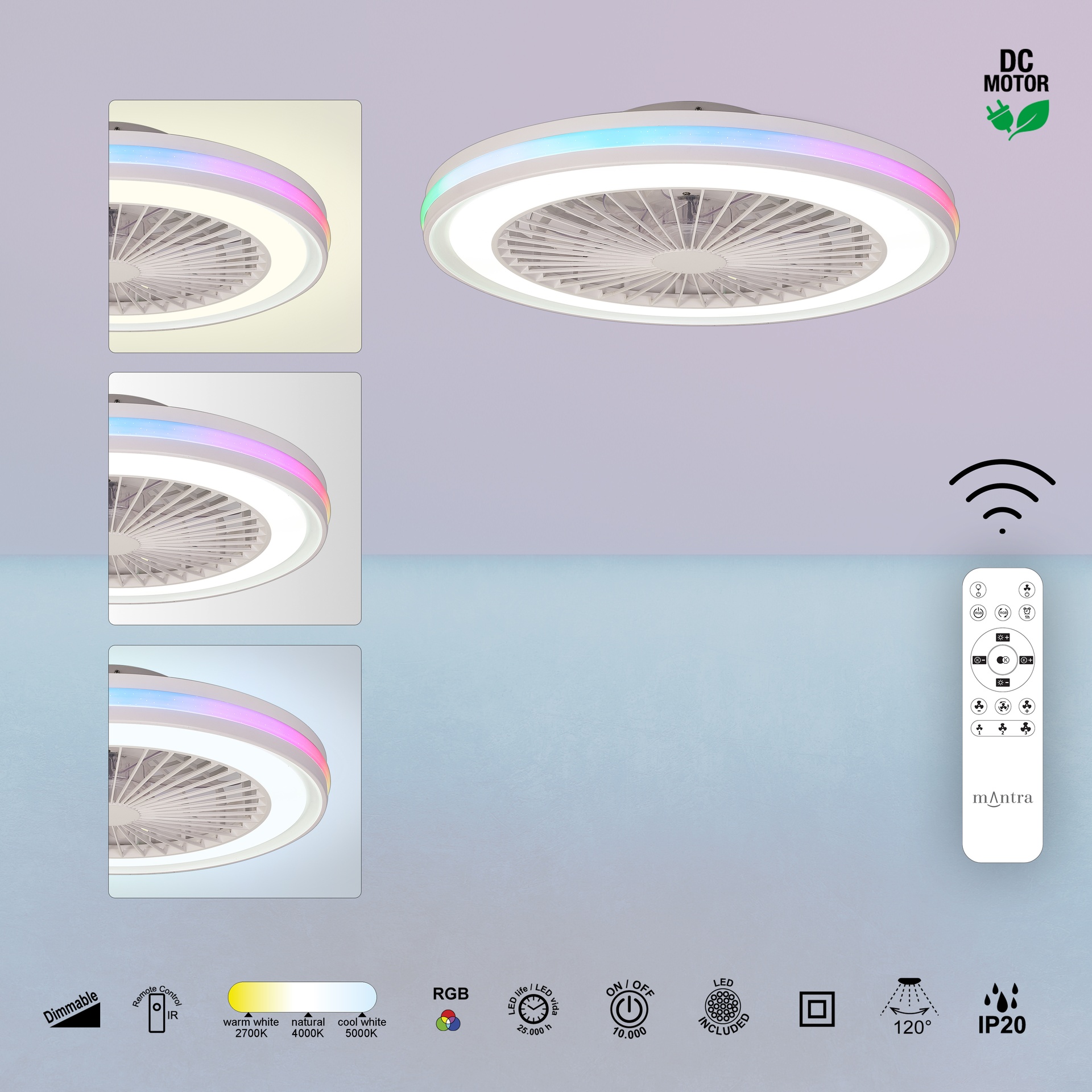 GAMER * CEILING / FAN - WHITE - RGB - 56 CM - 4800 LMS